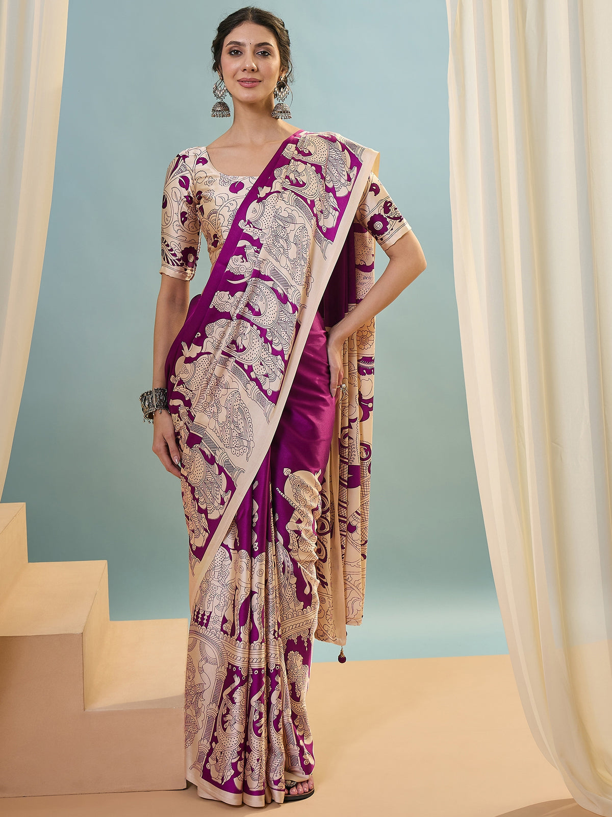 Attractive Wedding Wear Silk Print Designer Saree With Unstitched Blouse For Occasion
