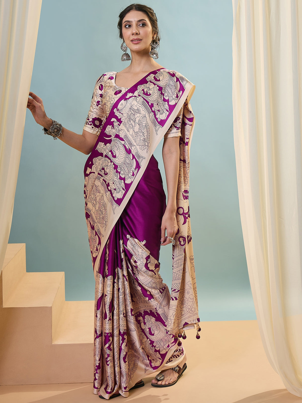Attractive Wedding Wear Silk Print Designer Saree With Unstitched Blouse For Occasion