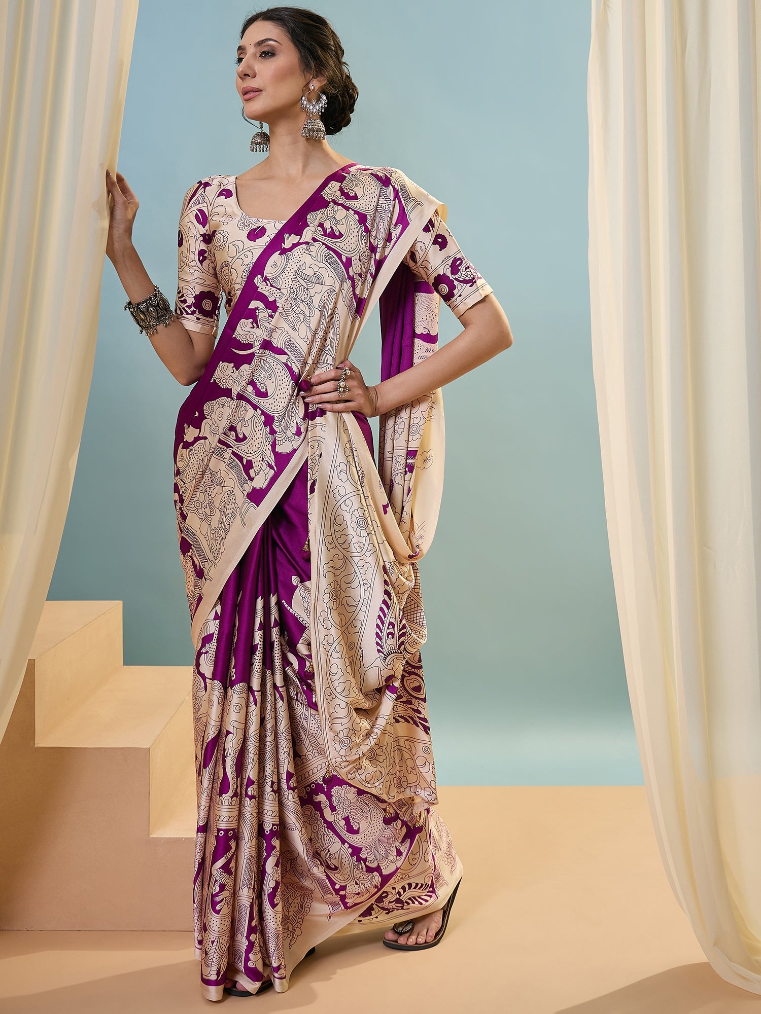 Attractive Wedding Wear Silk Print Designer Saree With Unstitched Blouse For Occasion