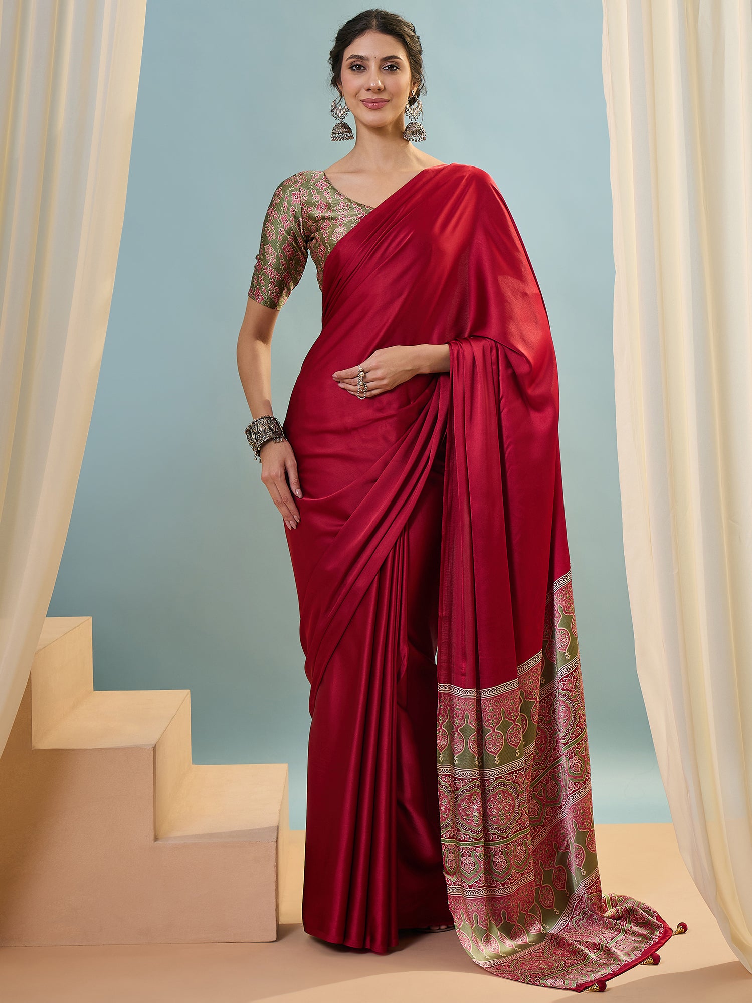 Confounding Festive Wear Silk Print Design Rich Pallu Fancy Saree With Unstitched Blouse Piece