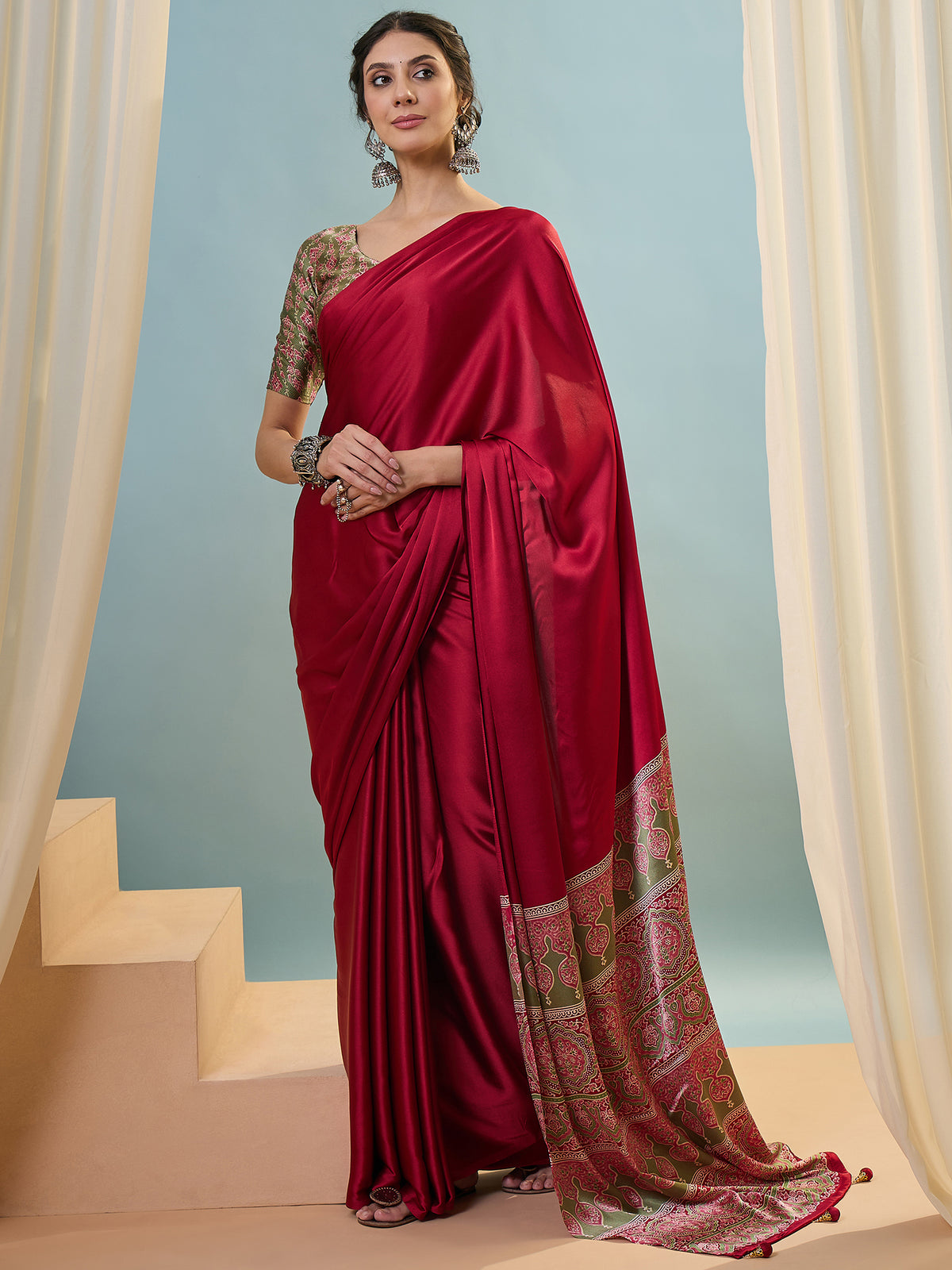 Confounding Festive Wear Silk Print Design Rich Pallu Fancy Saree With Unstitched Blouse Piece