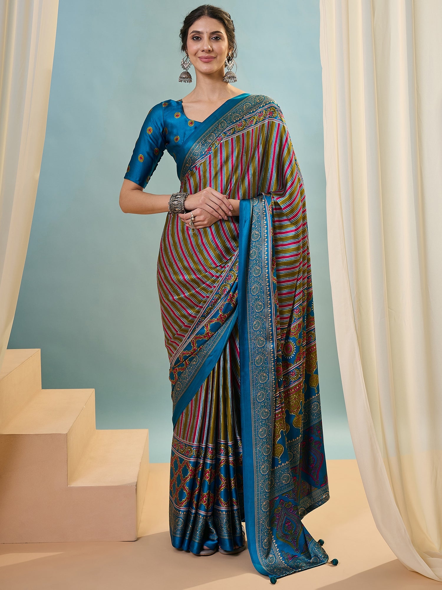 Attractive Function Wear Silk Print Designer Fancy Saree  With Unstitched Blouse Piece