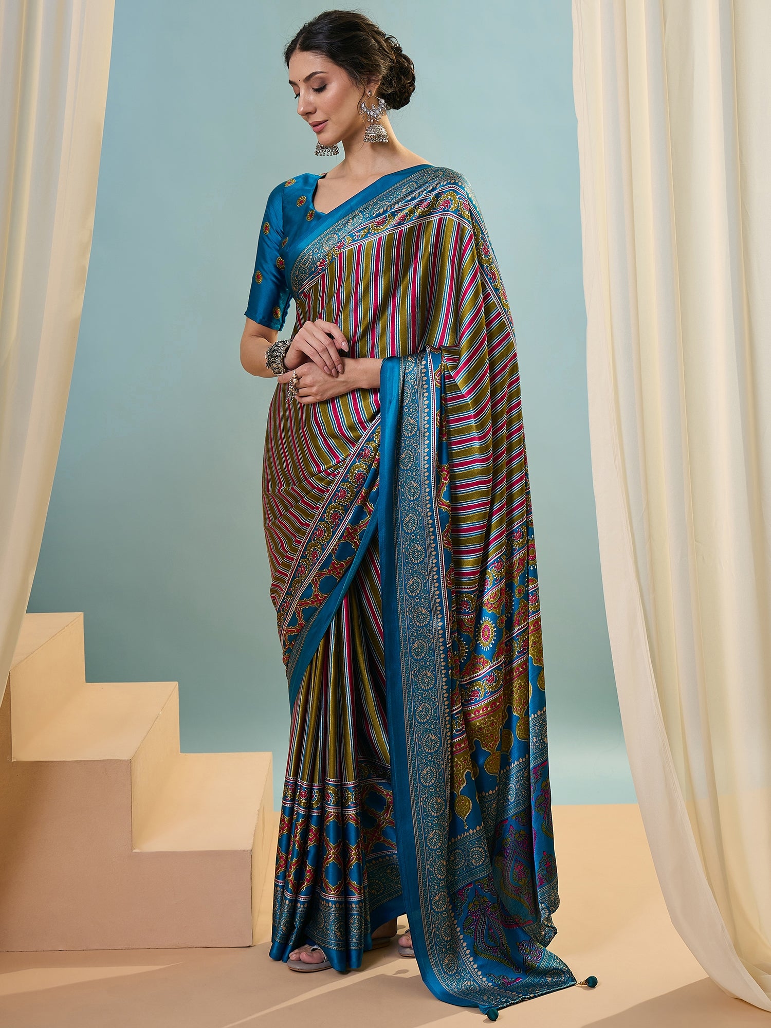 Attractive Function Wear Silk Print Designer Fancy Saree  With Unstitched Blouse Piece