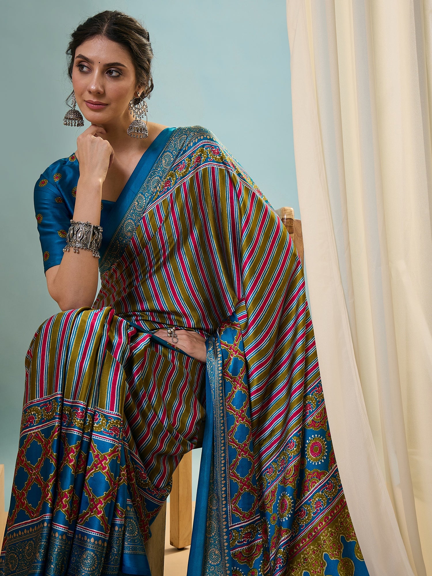 Attractive Function Wear Silk Print Designer Fancy Saree  With Unstitched Blouse Piece