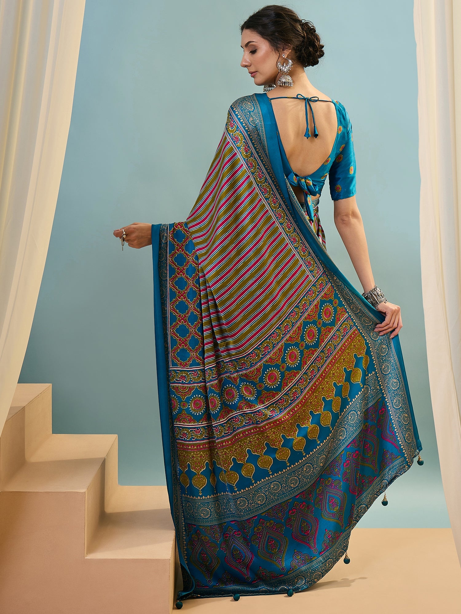 Attractive Function Wear Silk Print Designer Fancy Saree  With Unstitched Blouse Piece