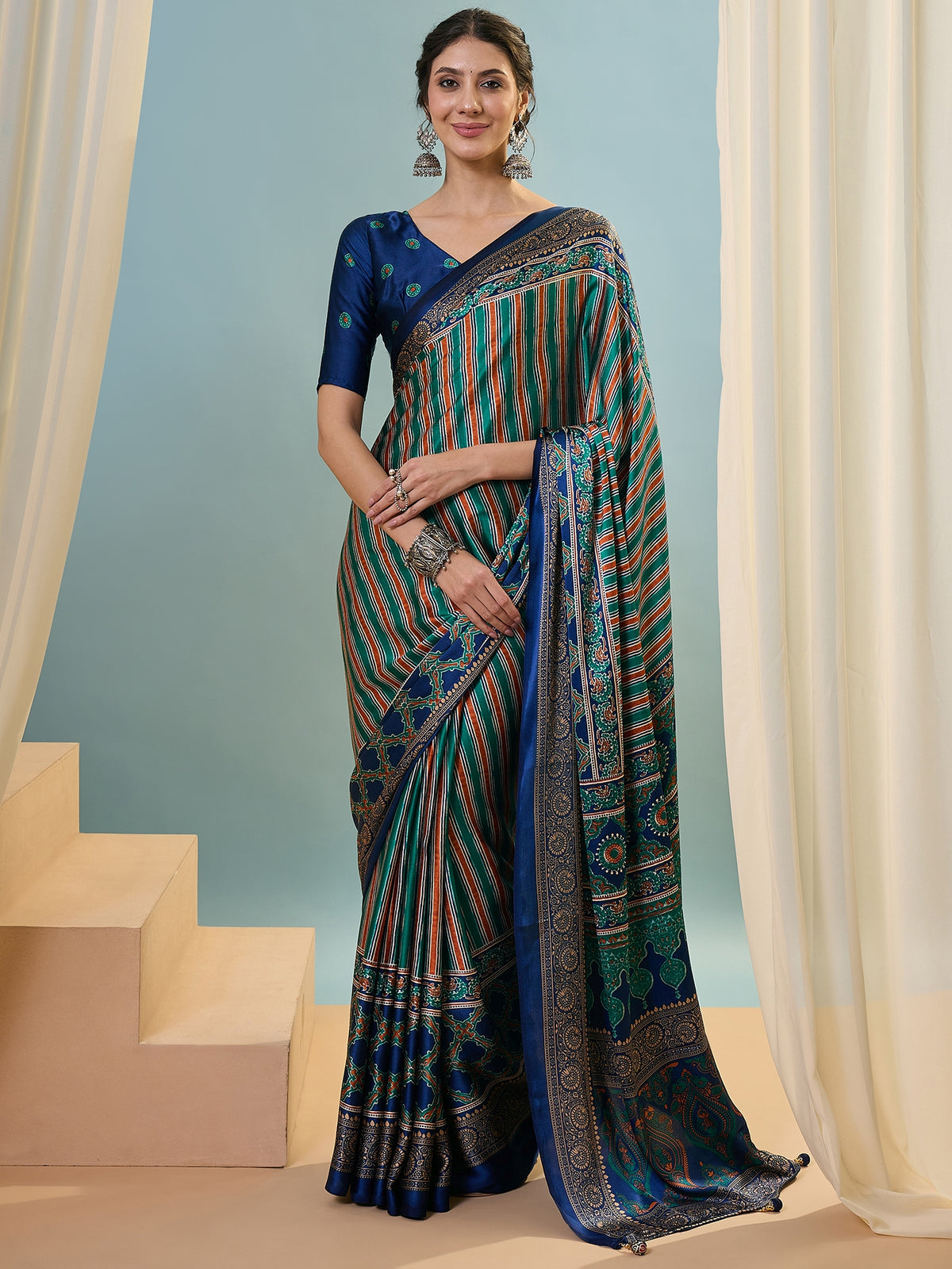 Attractive Function Wear Silk Print Designer Fancy Saree  With Unstitched Blouse Piece