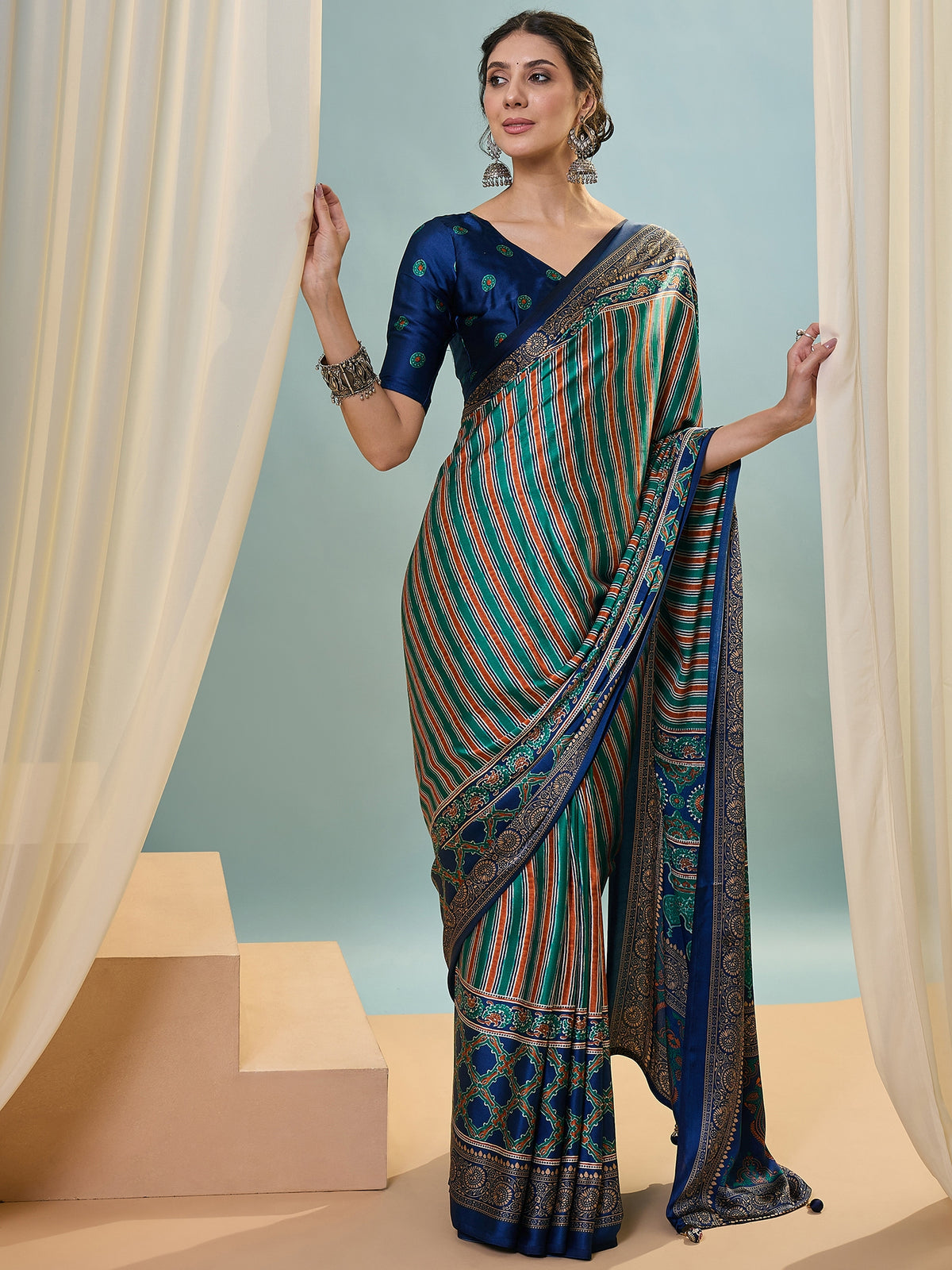 Attractive Function Wear Silk Print Designer Fancy Saree  With Unstitched Blouse Piece