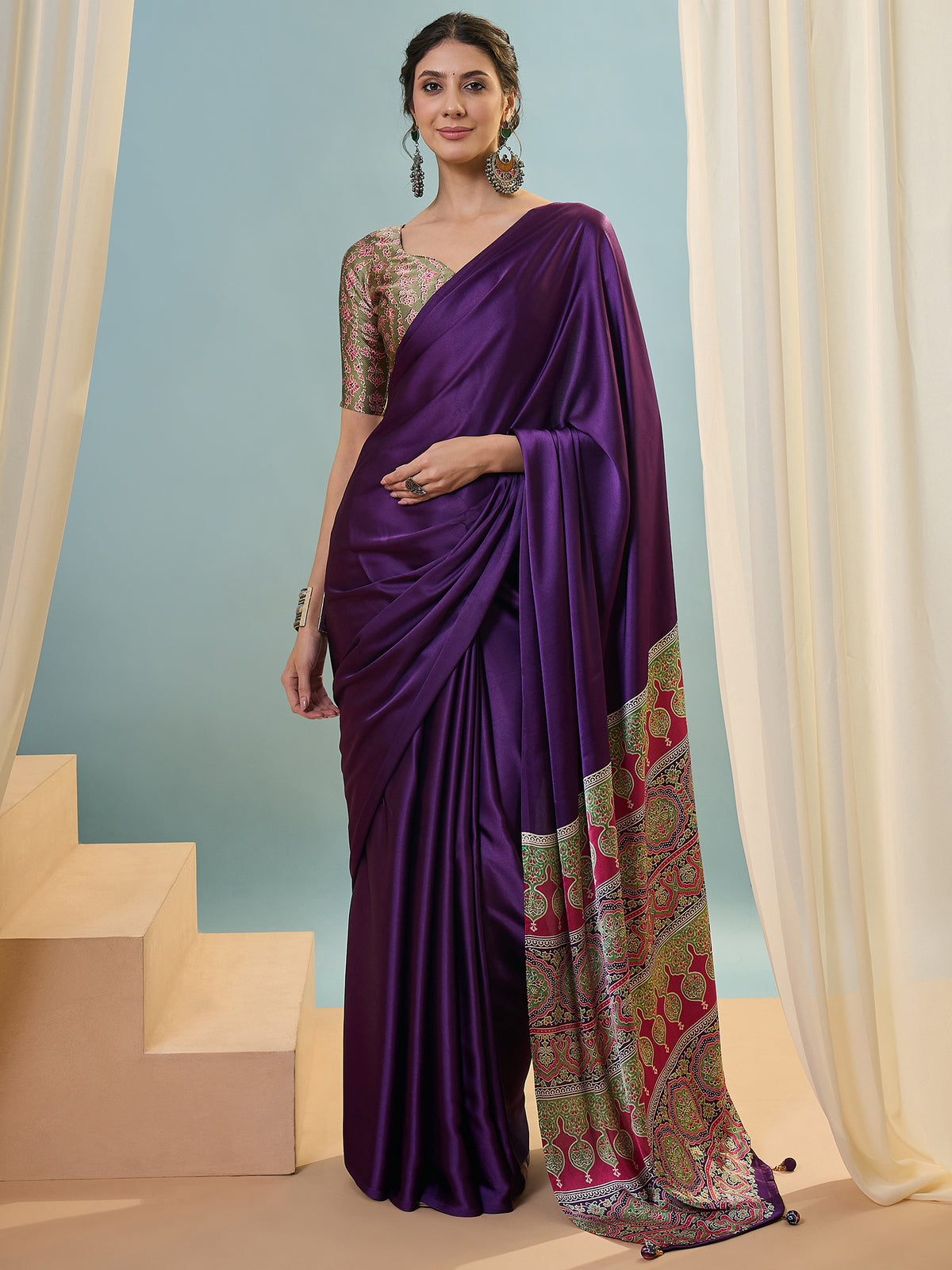 Confounding Festive Wear Silk Print Design Rich Pallu Fancy Saree With Unstitched Blouse Piece