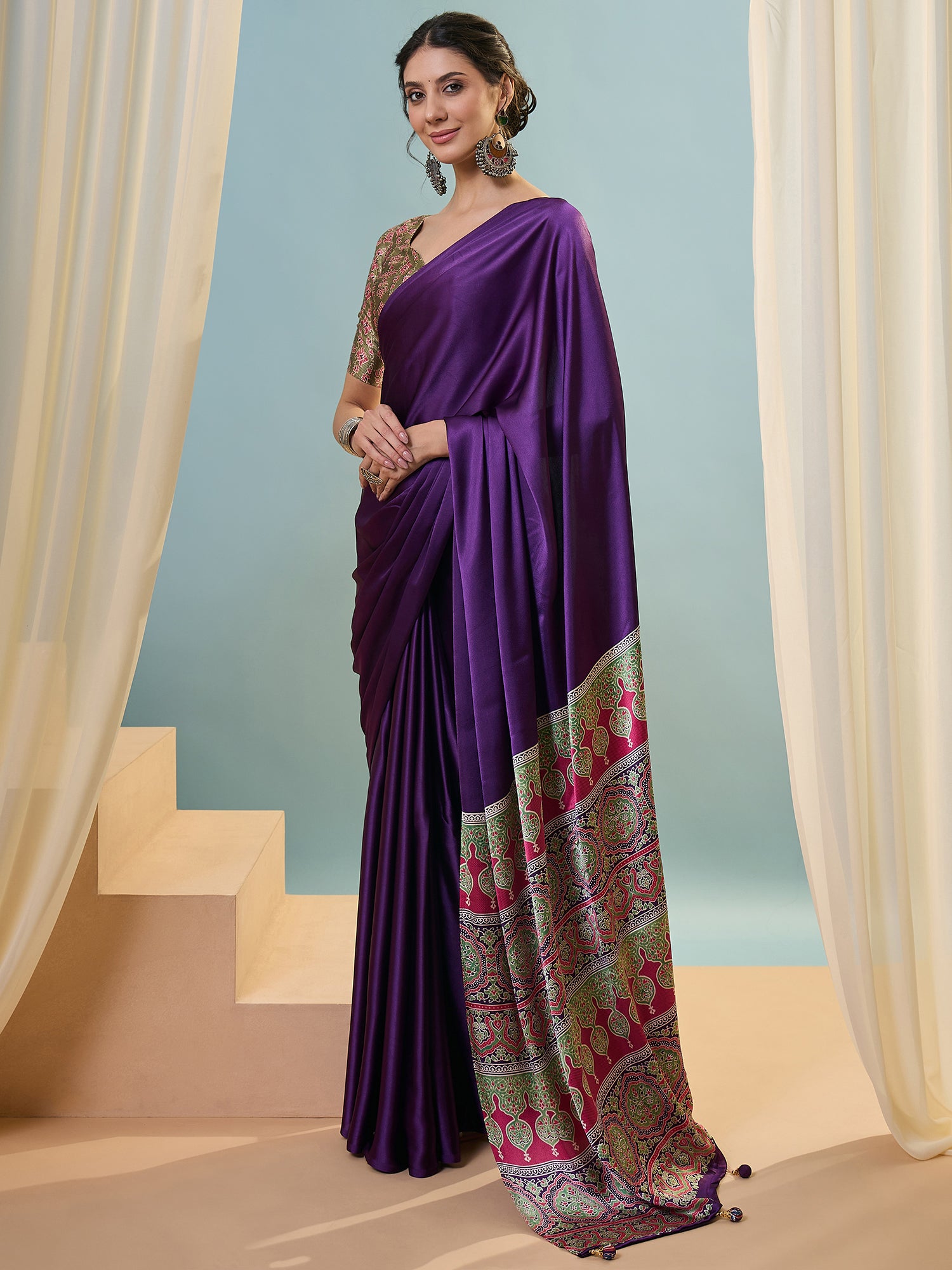 Confounding Festive Wear Silk Print Design Rich Pallu Fancy Saree With Unstitched Blouse Piece