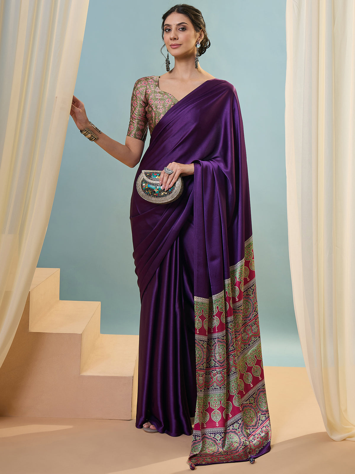 Confounding Festive Wear Silk Print Design Rich Pallu Fancy Saree With Unstitched Blouse Piece