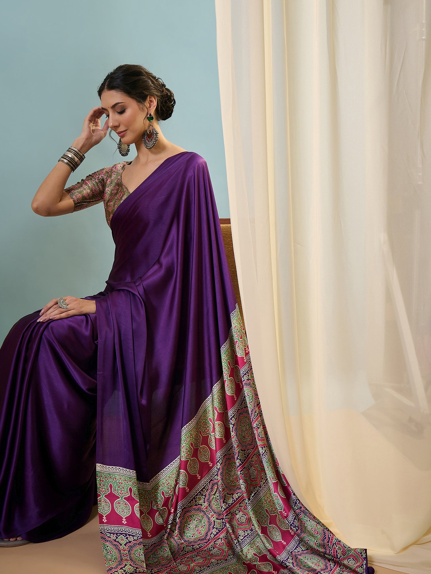 Confounding Festive Wear Silk Print Design Rich Pallu Fancy Saree With Unstitched Blouse Piece