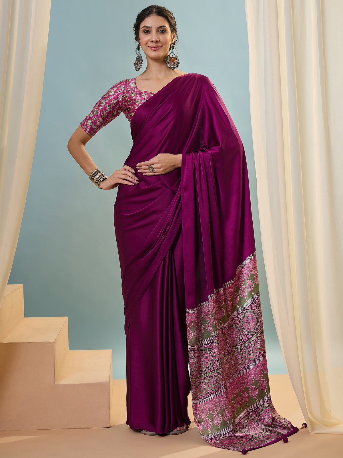 Confounding Festive Wear Silk Print Design Rich Pallu Fancy Saree With Unstitched Blouse Piece