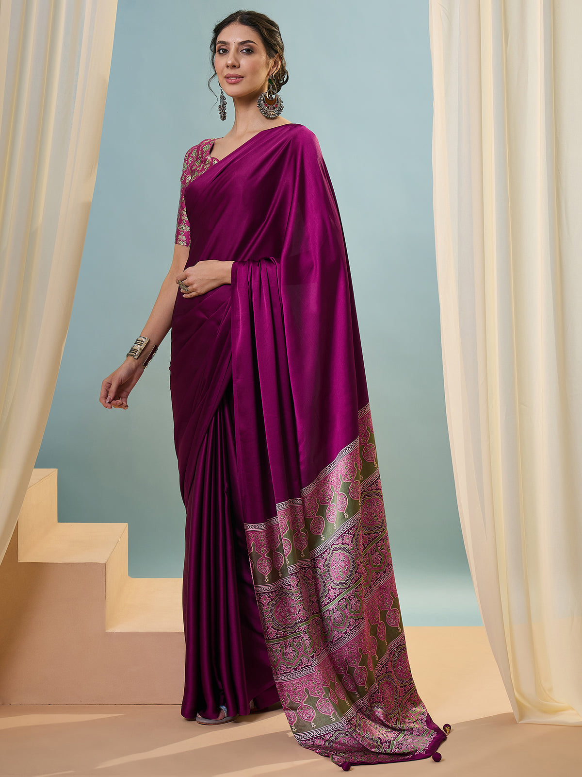 Confounding Festive Wear Silk Print Design Rich Pallu Fancy Saree With Unstitched Blouse Piece