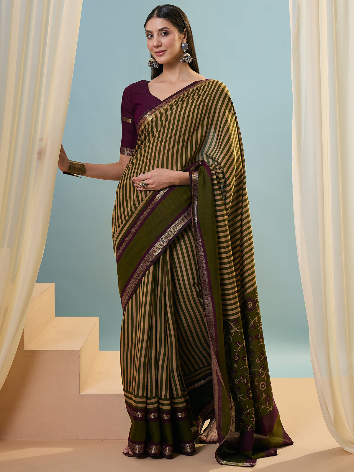 Elegant Party Wear Silk Print Design Fancy Saree With Unstitched Blouse Piece