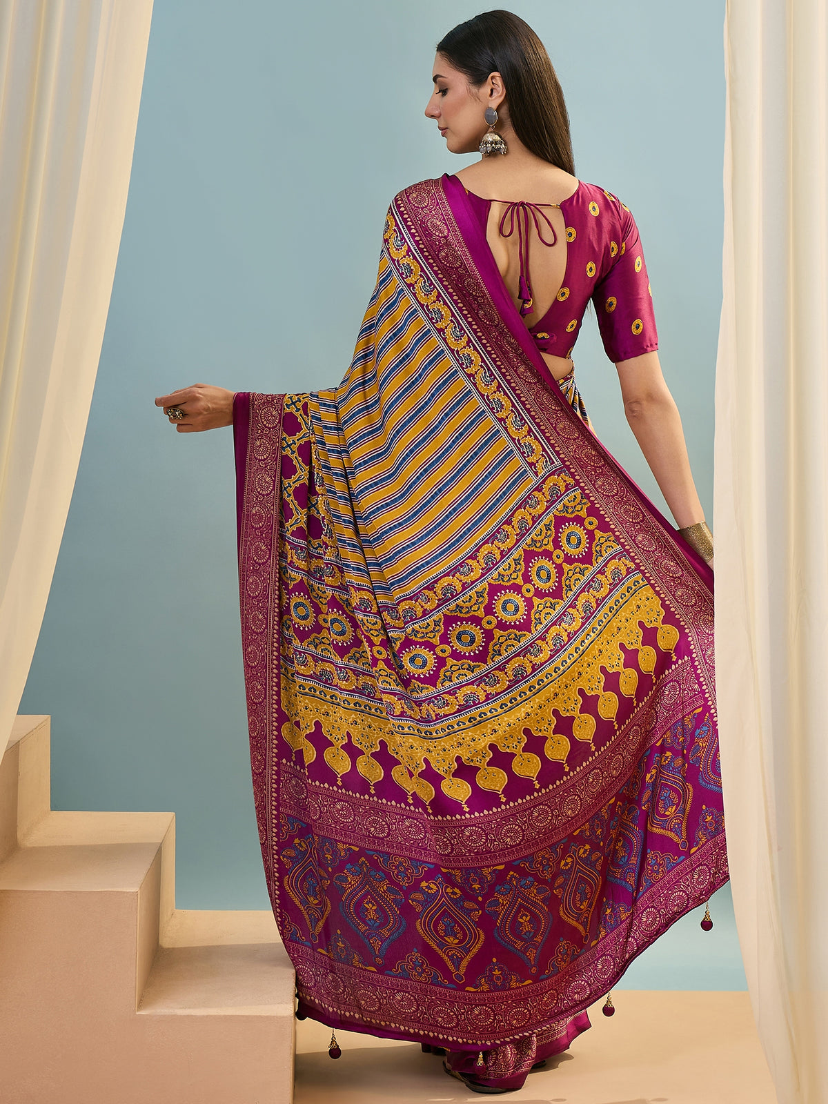Attractive Function Wear Silk Print Designer Fancy Saree  With Unstitched Blouse Piece