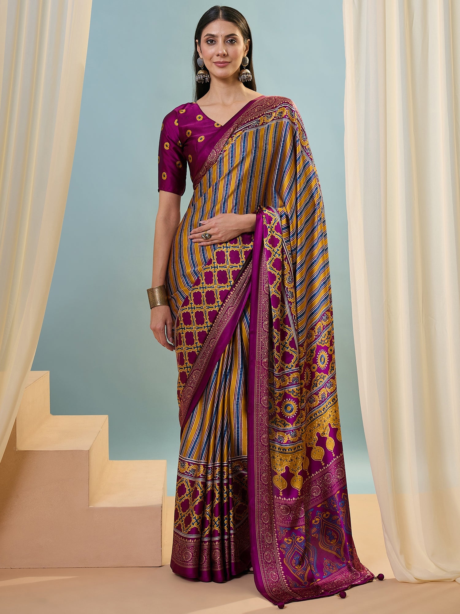 Attractive Function Wear Silk Print Designer Fancy Saree  With Unstitched Blouse Piece