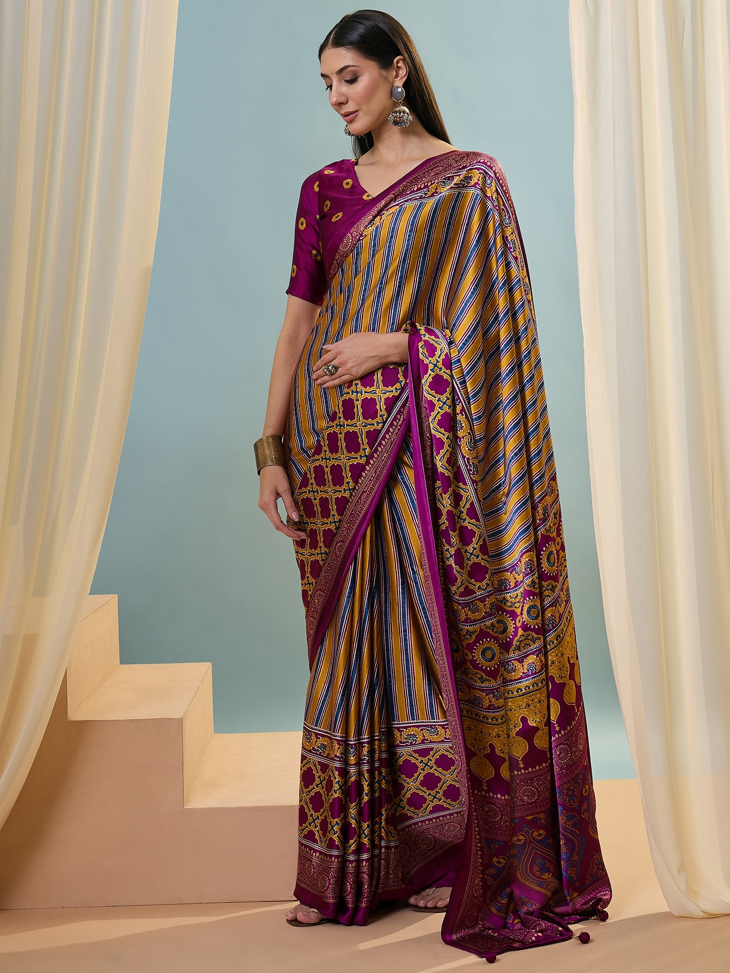 Attractive Function Wear Silk Print Designer Fancy Saree  With Unstitched Blouse Piece