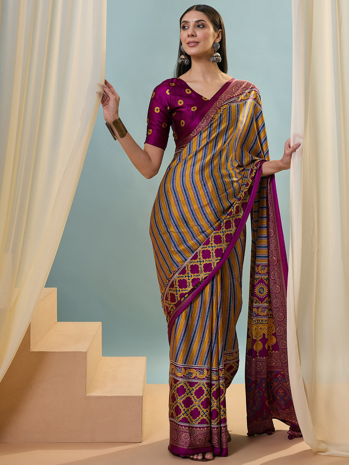 Attractive Function Wear Silk Print Designer Fancy Saree  With Unstitched Blouse Piece
