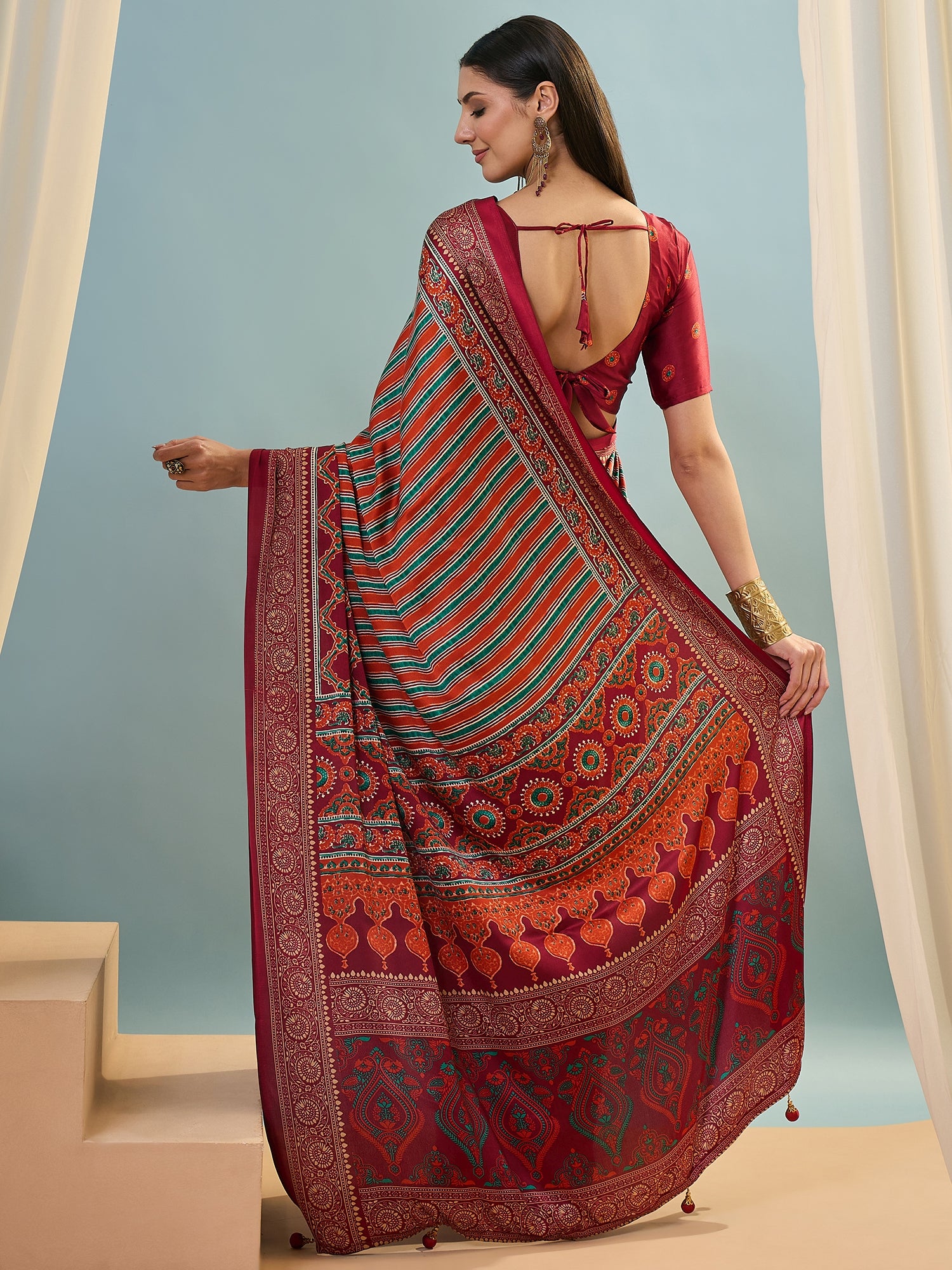 Attractive Function Wear Silk Print Designer Fancy Saree  With Unstitched Blouse Piece