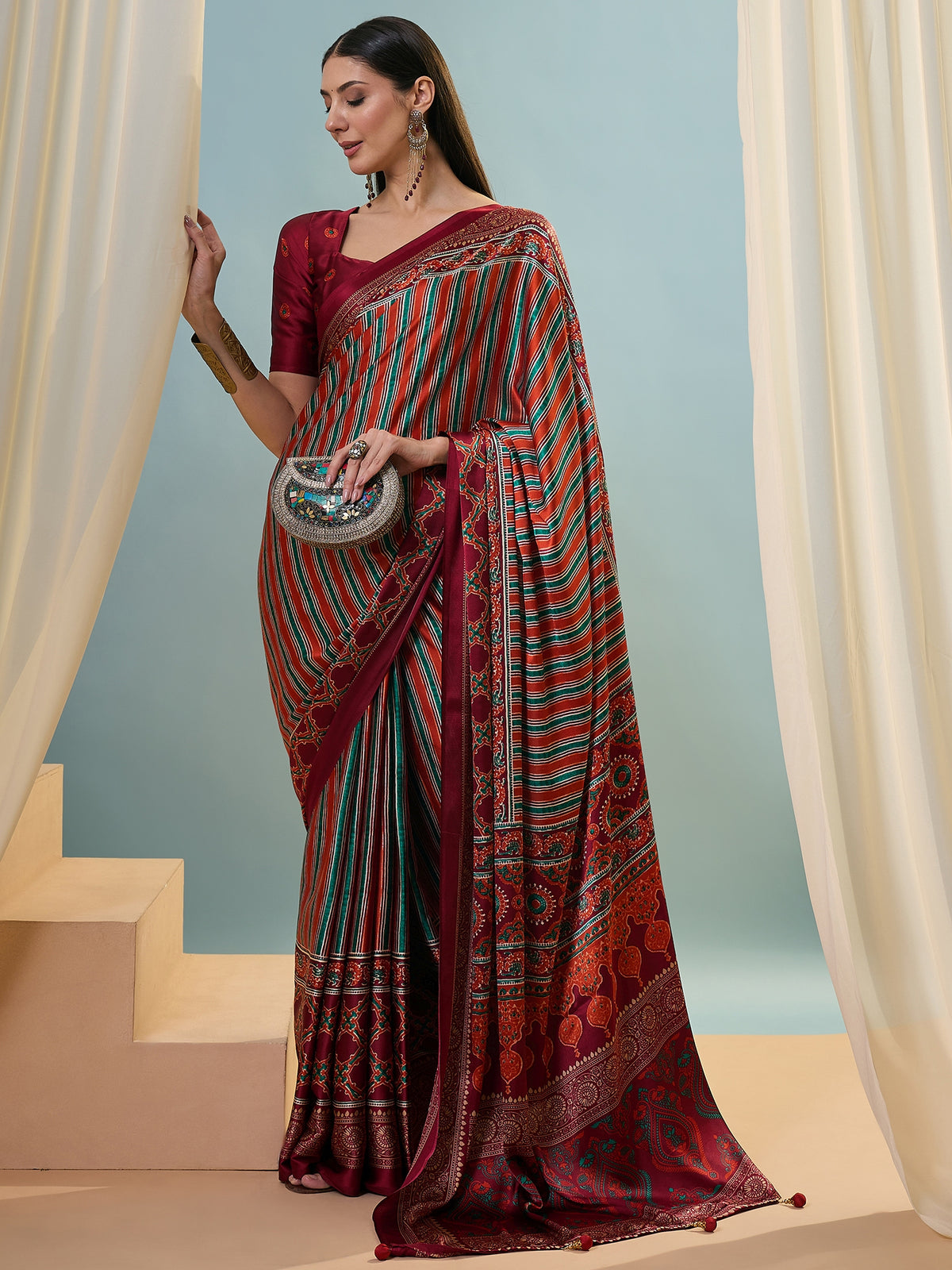Attractive Function Wear Silk Print Designer Fancy Saree  With Unstitched Blouse Piece