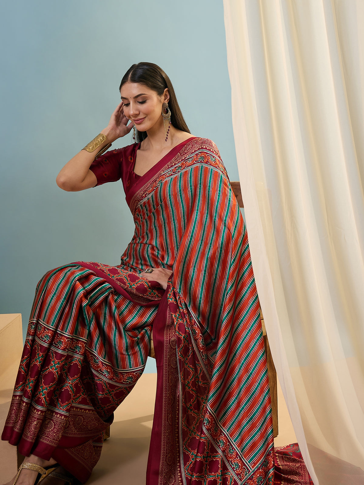 Attractive Function Wear Silk Print Designer Fancy Saree  With Unstitched Blouse Piece