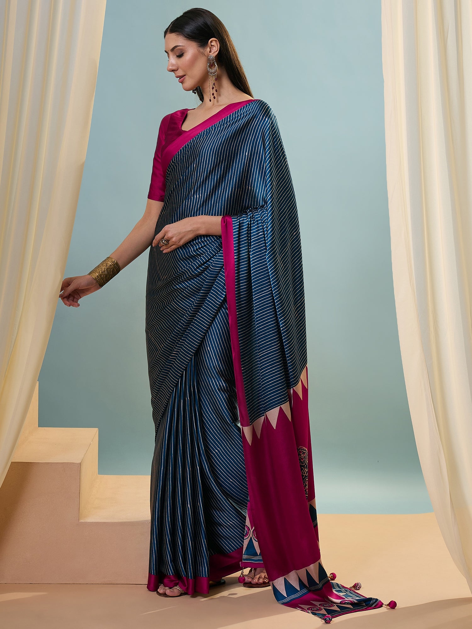 Marvellous Party Wear Silk Print Design Rich Pallu Fancy Saree With Unstitched Blouse Piece