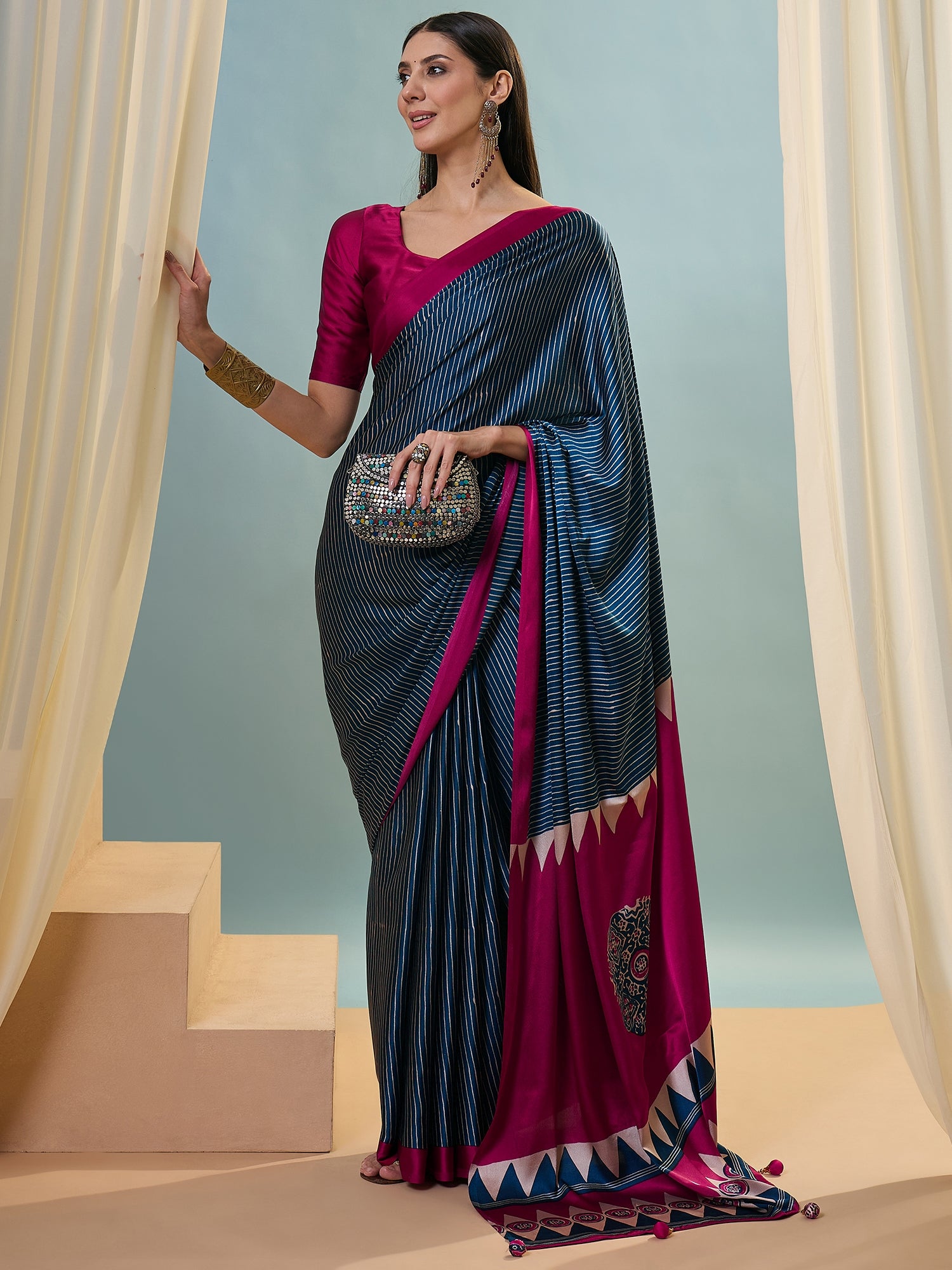 Marvellous Party Wear Silk Print Design Rich Pallu Fancy Saree With Unstitched Blouse Piece