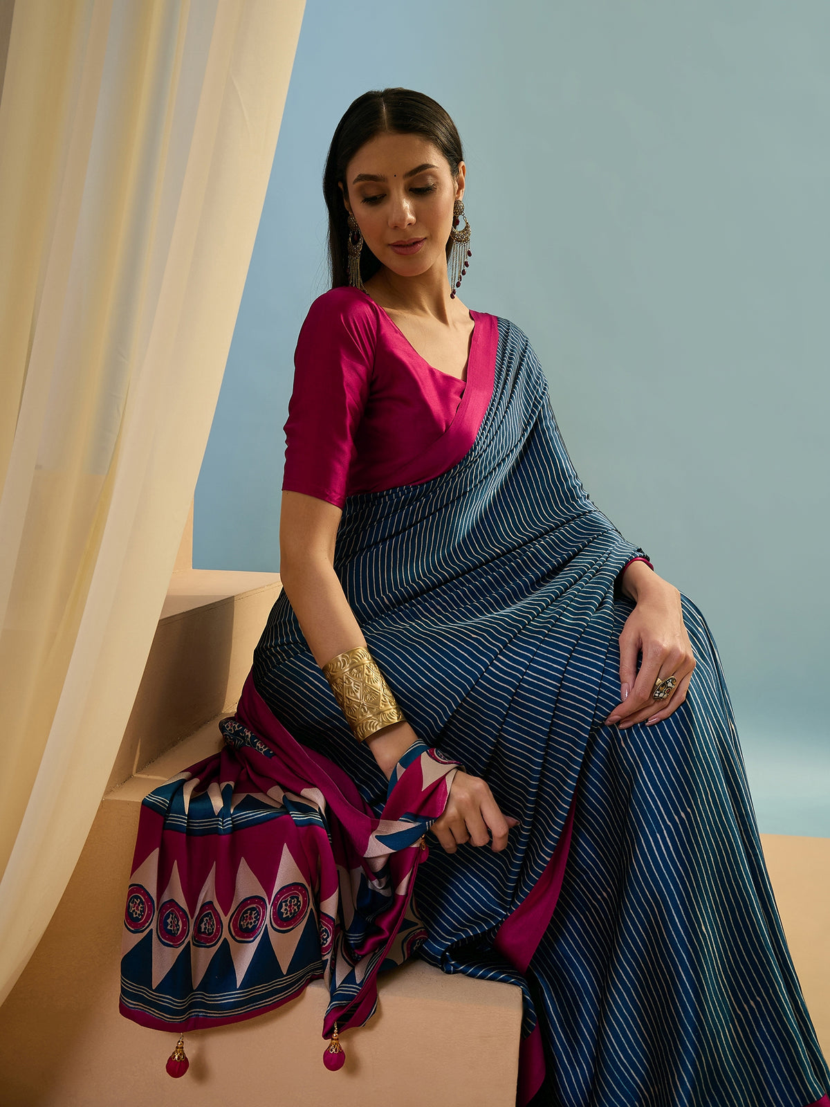 Marvellous Party Wear Silk Print Design Rich Pallu Fancy Saree With Unstitched Blouse Piece