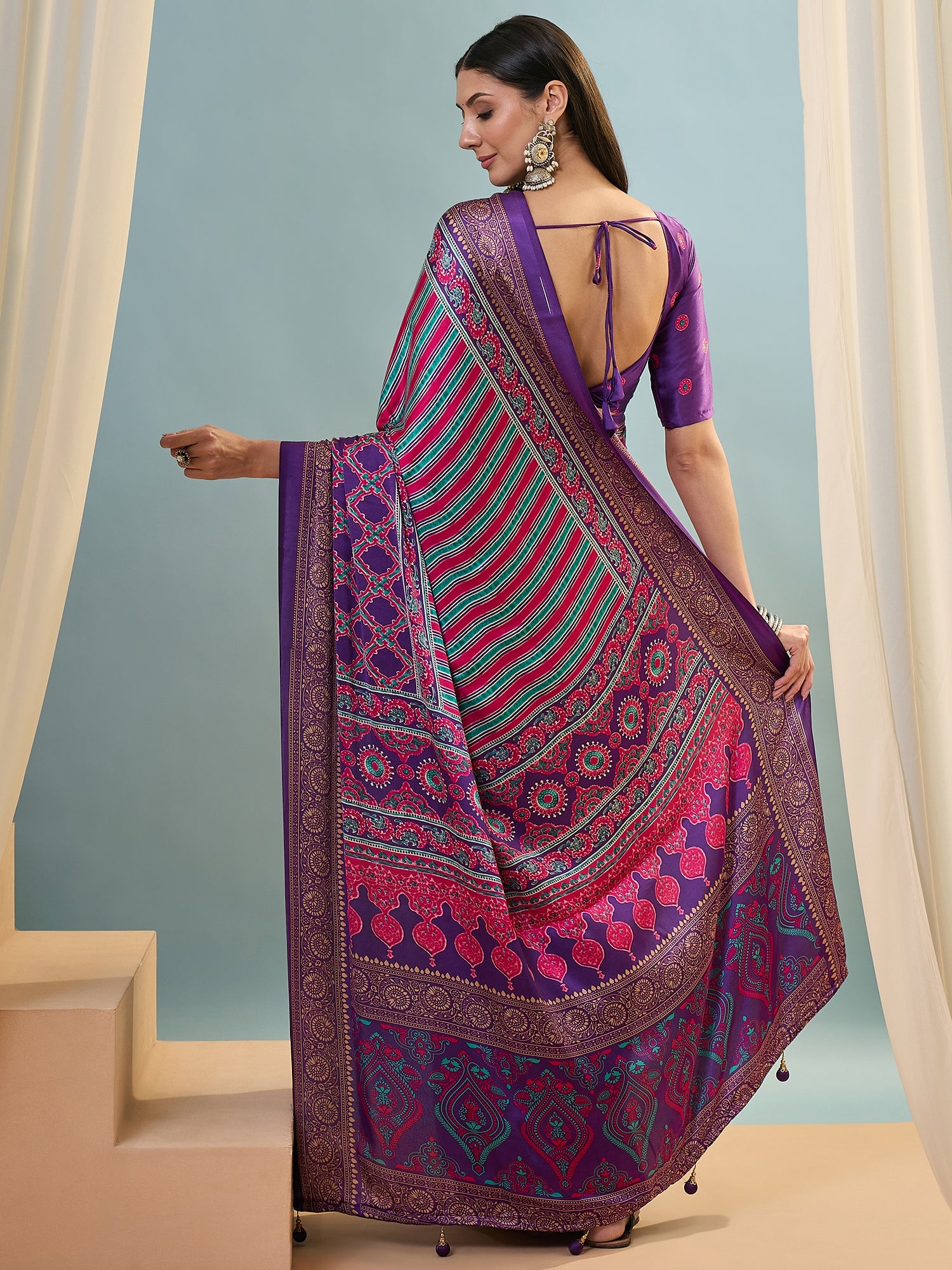 Attractive Function Wear Silk Print Designer Fancy Saree  With Unstitched Blouse Piece