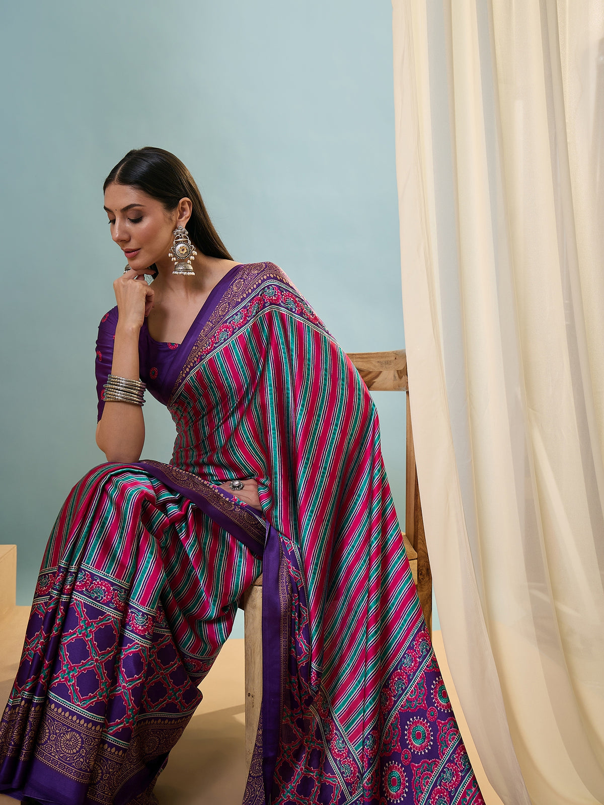 Attractive Function Wear Silk Print Designer Fancy Saree  With Unstitched Blouse Piece