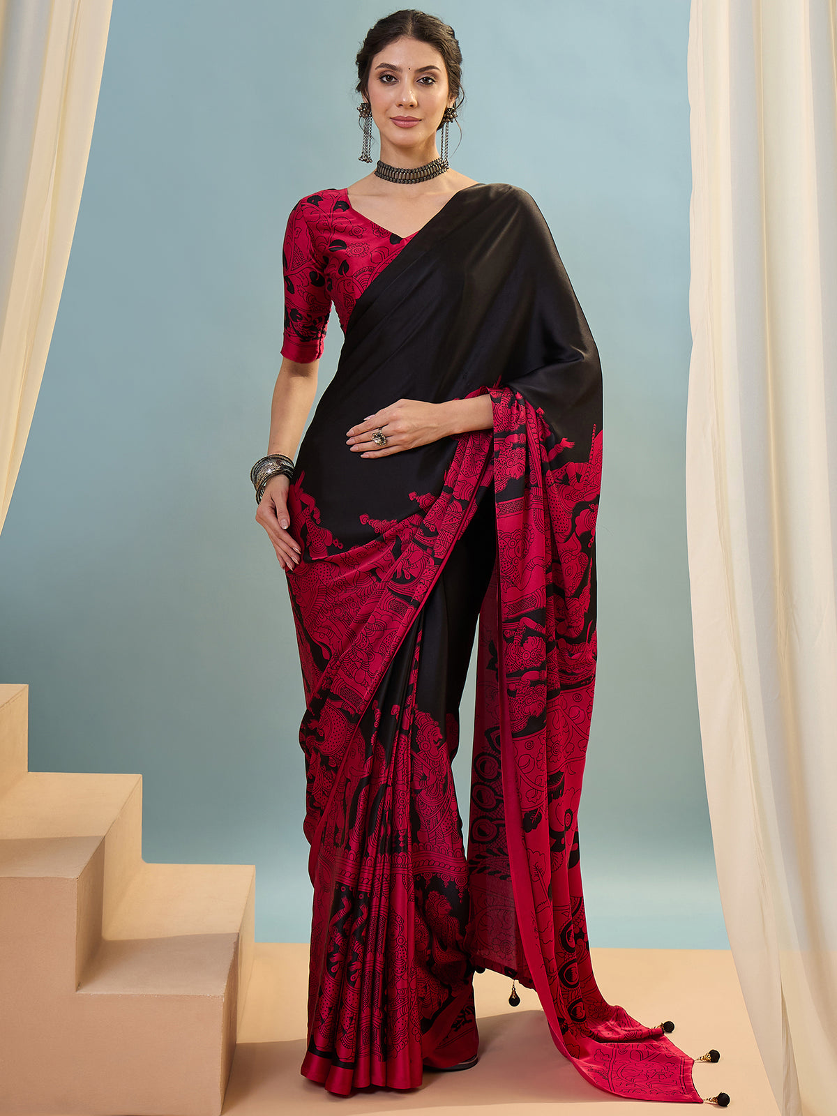 Attractive Wedding Wear Silk Print Designer Saree With Unstitched Blouse For Occasion