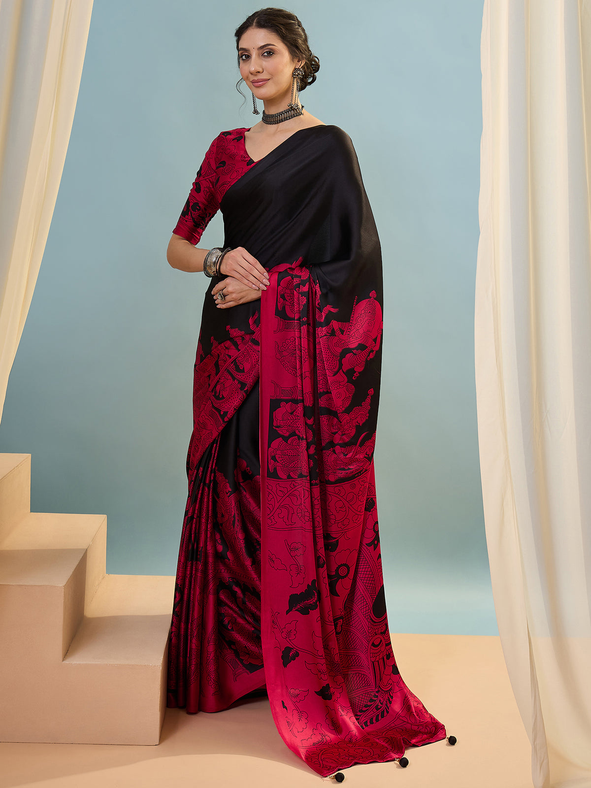 Attractive Wedding Wear Silk Print Designer Saree With Unstitched Blouse For Occasion