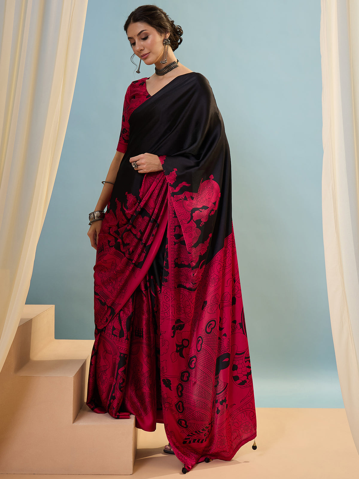 Attractive Wedding Wear Silk Print Designer Saree With Unstitched Blouse For Occasion