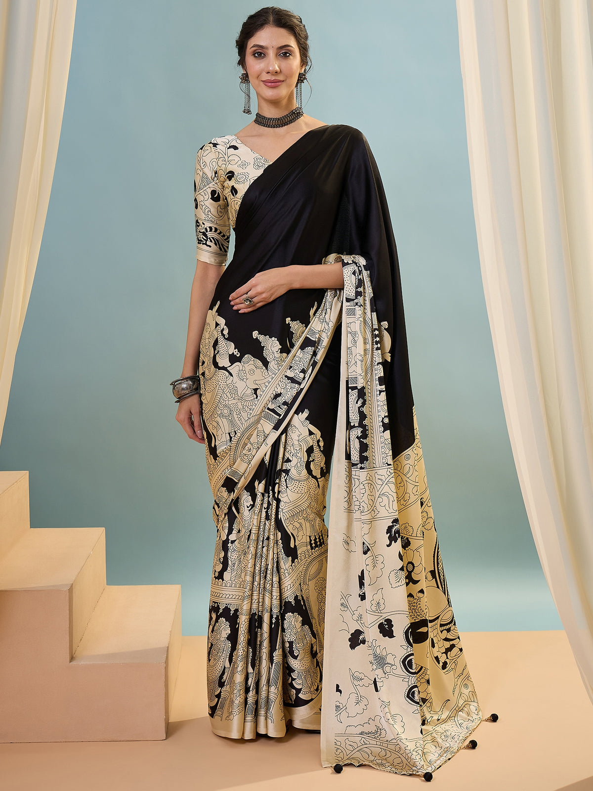 Attractive Wedding Wear Silk Print Designer Saree With Unstitched Blouse For Occasion