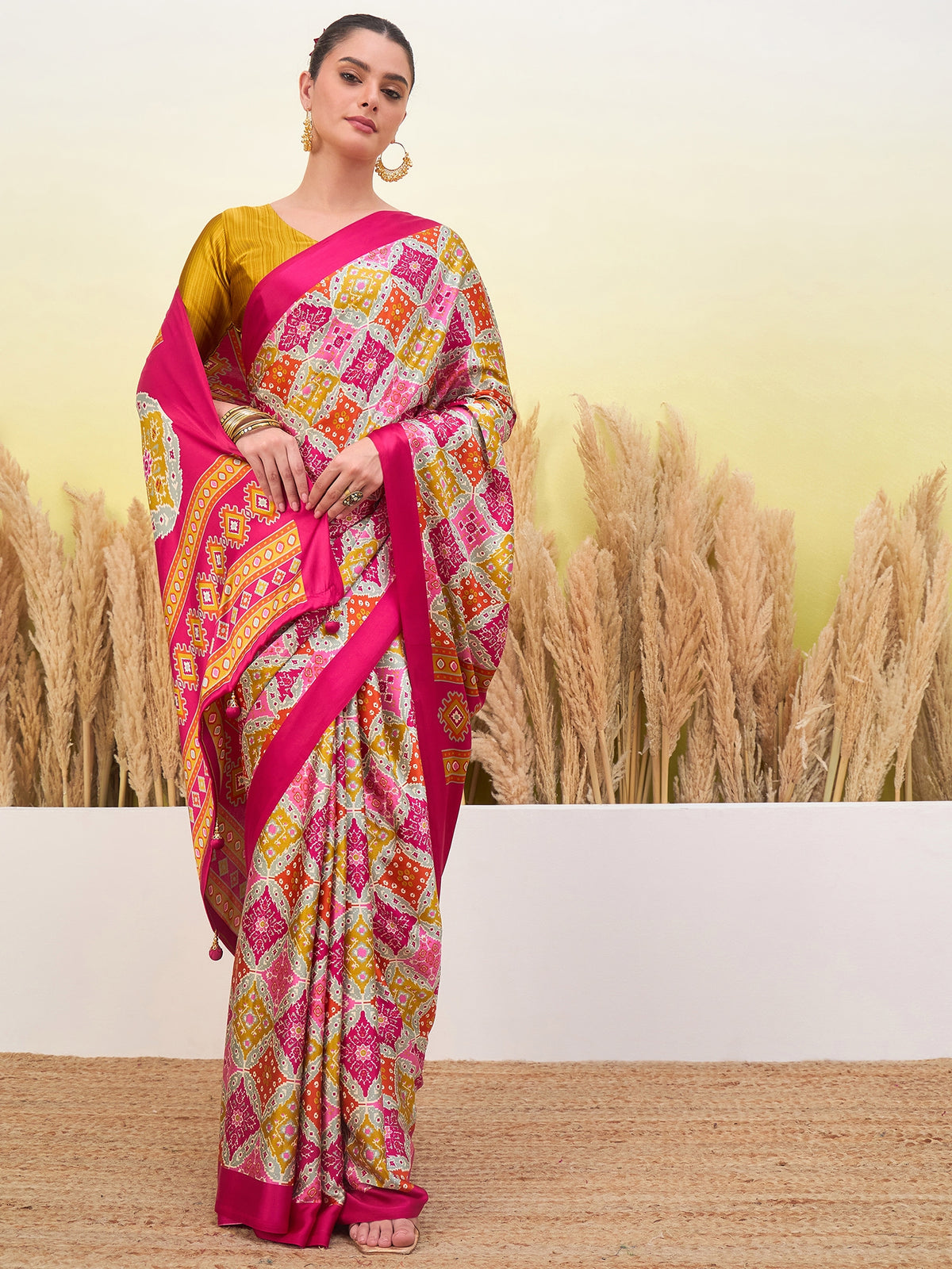 Heritage Function Wear Silk Print Tussels Work Fancy Saree With Blouse Unstitched Piece