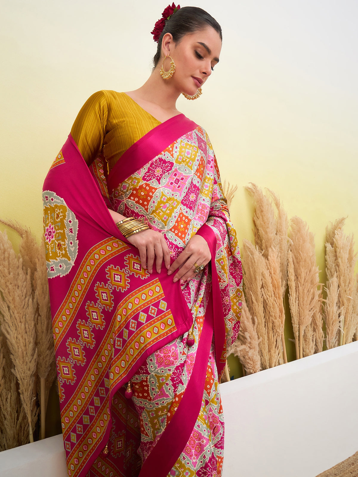 Heritage Function Wear Silk Print Tussels Work Fancy Saree With Blouse Unstitched Piece