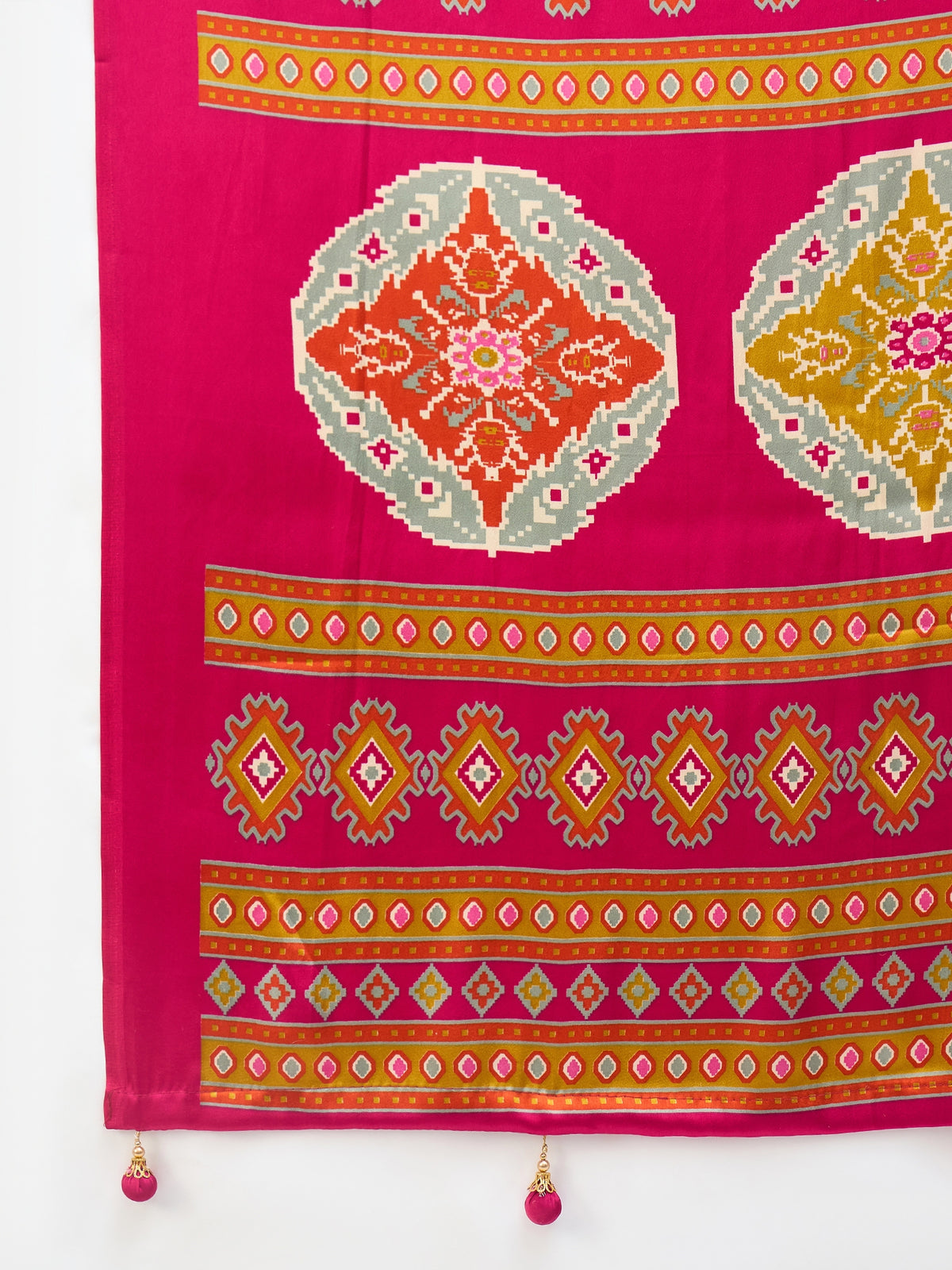 Heritage Function Wear Silk Print Tussels Work Fancy Saree With Blouse Unstitched Piece