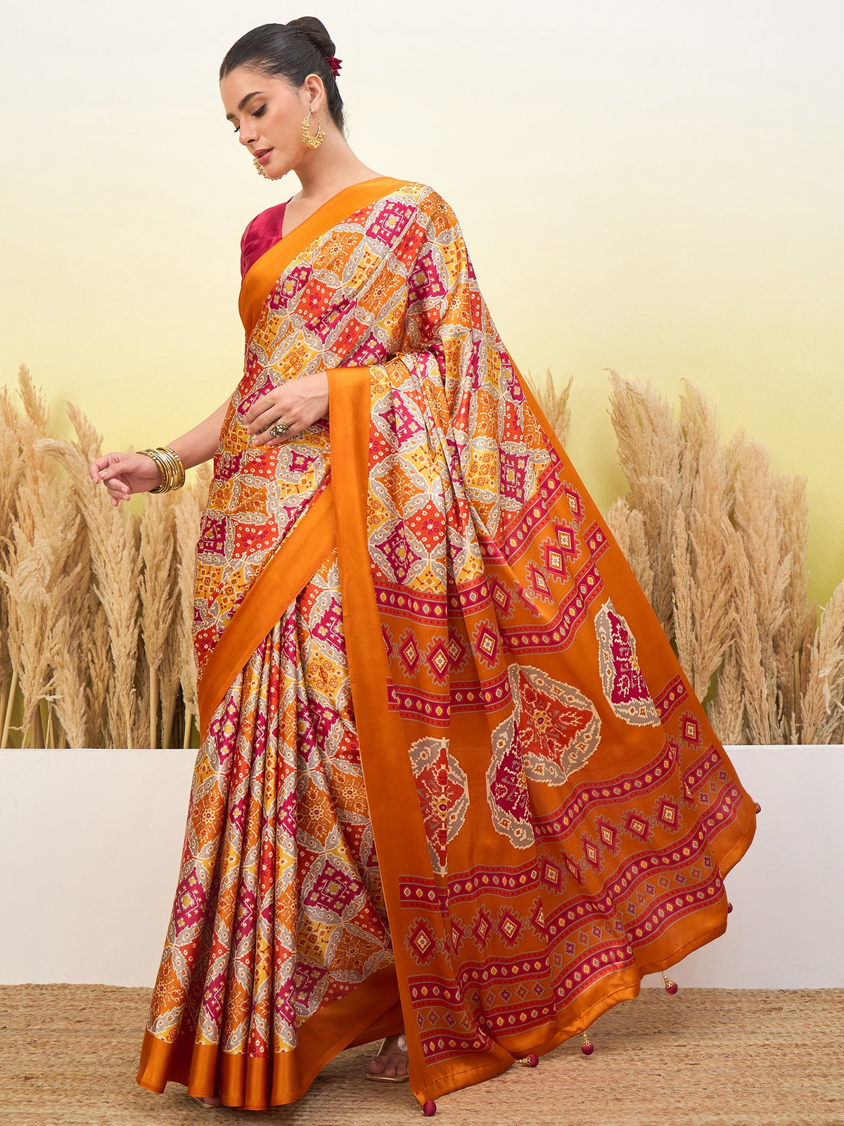 Heritage Function Wear Silk Print Tussels Work Fancy Saree With Blouse Unstitched Piece
