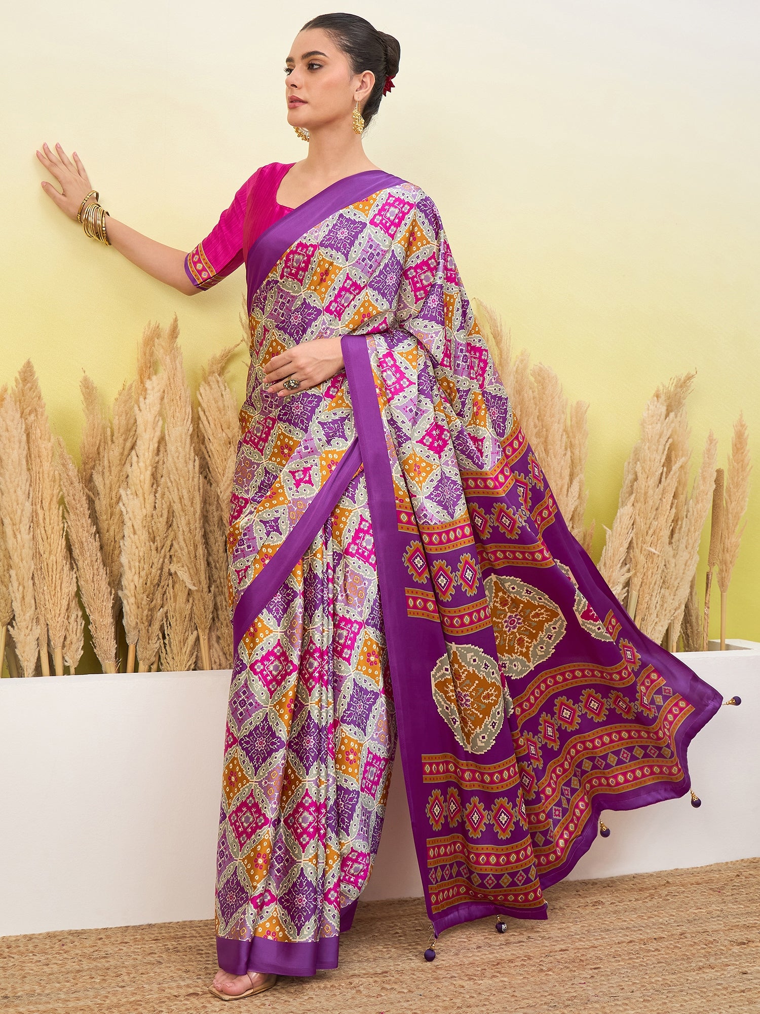Heritage Function Wear Silk Print Tussels Work Fancy Saree With Blouse Unstitched Piece