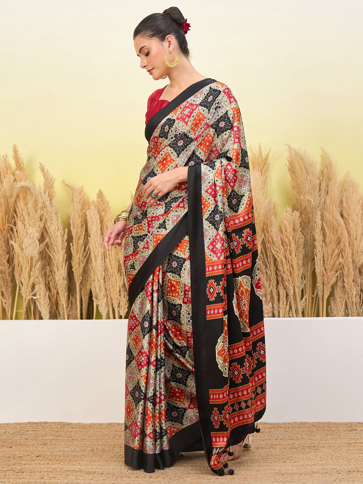 Heritage Function Wear Silk Print Tussels Work Fancy Saree With Blouse Unstitched Piece