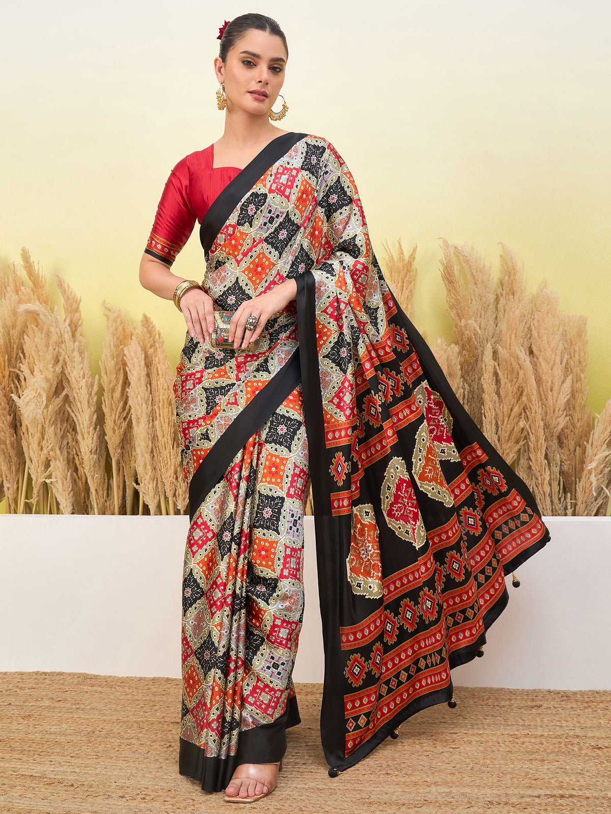 Heritage Function Wear Silk Print Tussels Work Fancy Saree With Blouse Unstitched Piece