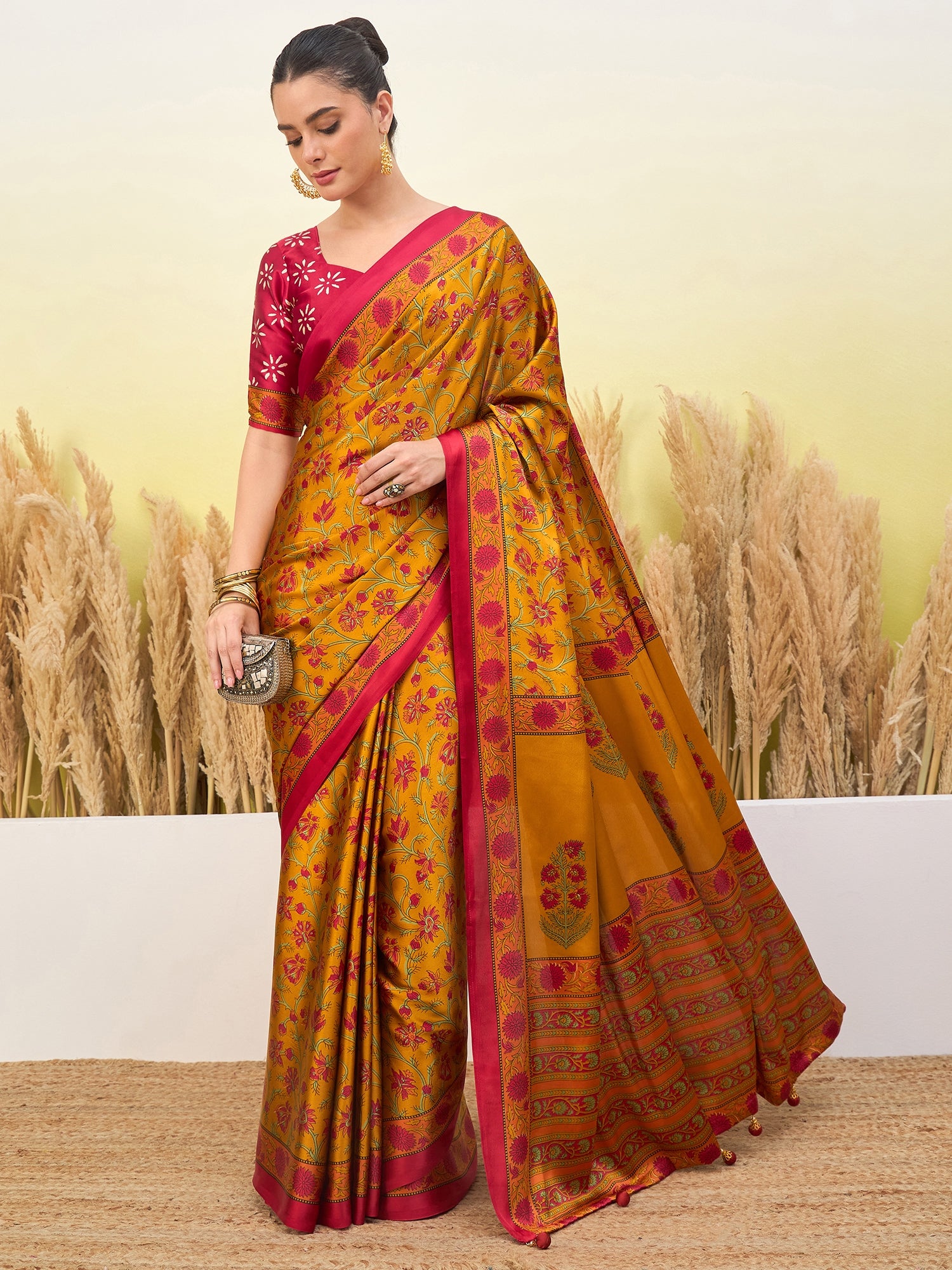 Regal Function Wear Silk Print Design Fancy Saree With Elegant Blouse Piecec