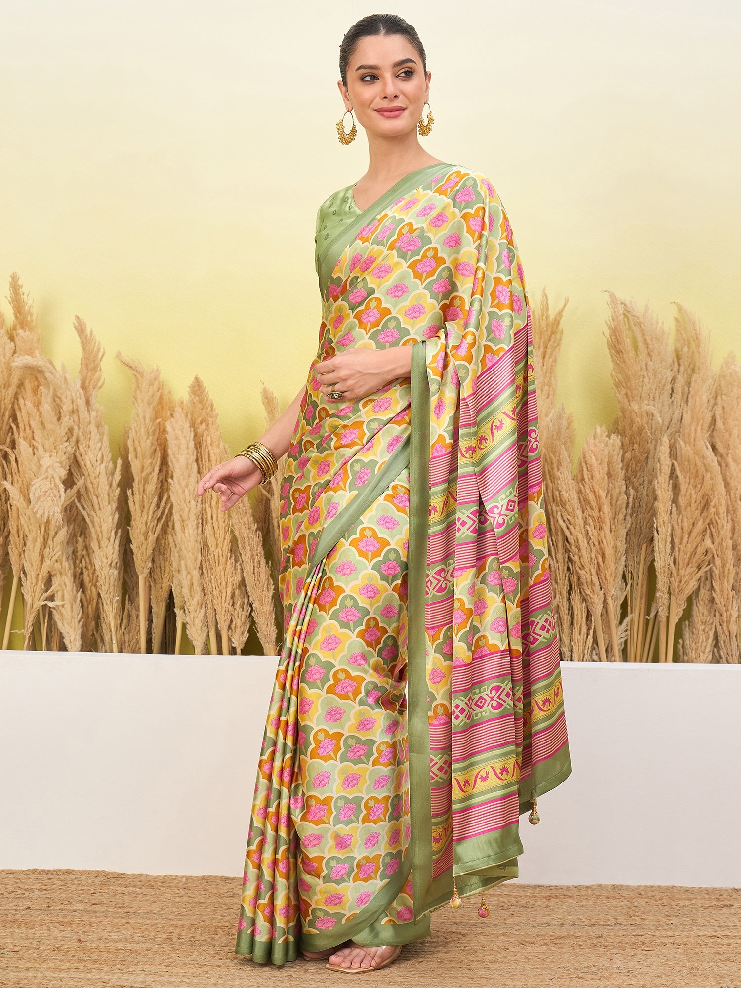 Blossom Party Wear Silk Flower Print Design Fancy Saree With Elegant Blouse Piece