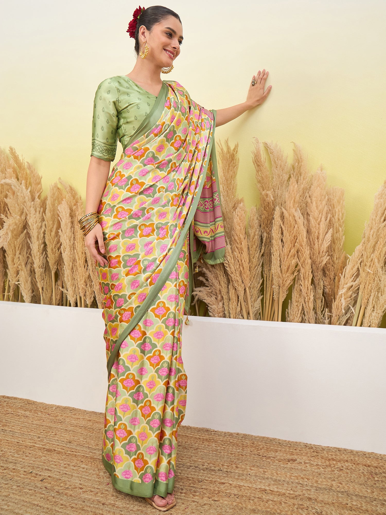 Blossom Party Wear Silk Flower Print Designer Saree With Unstitched Blouse Piece