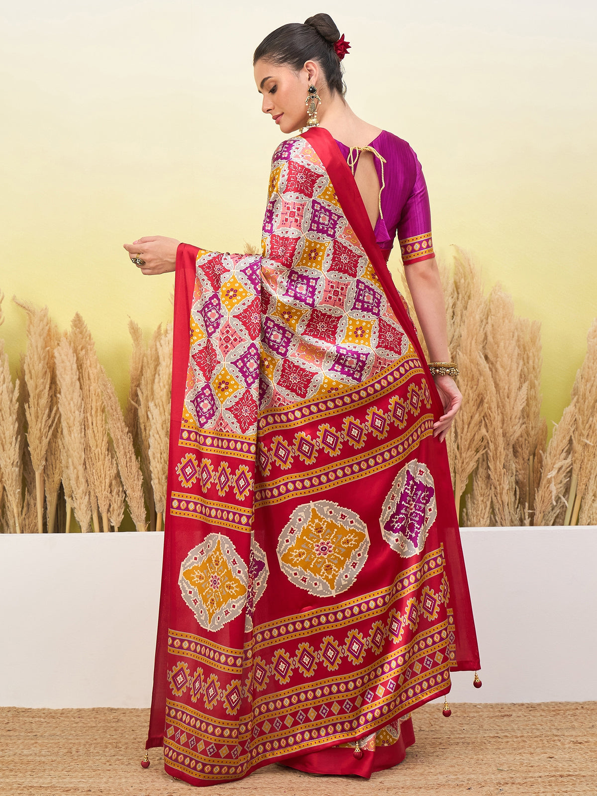 Heritage Function Wear Silk Print Tussels Work Fancy Saree With Blouse Unstitched Piece