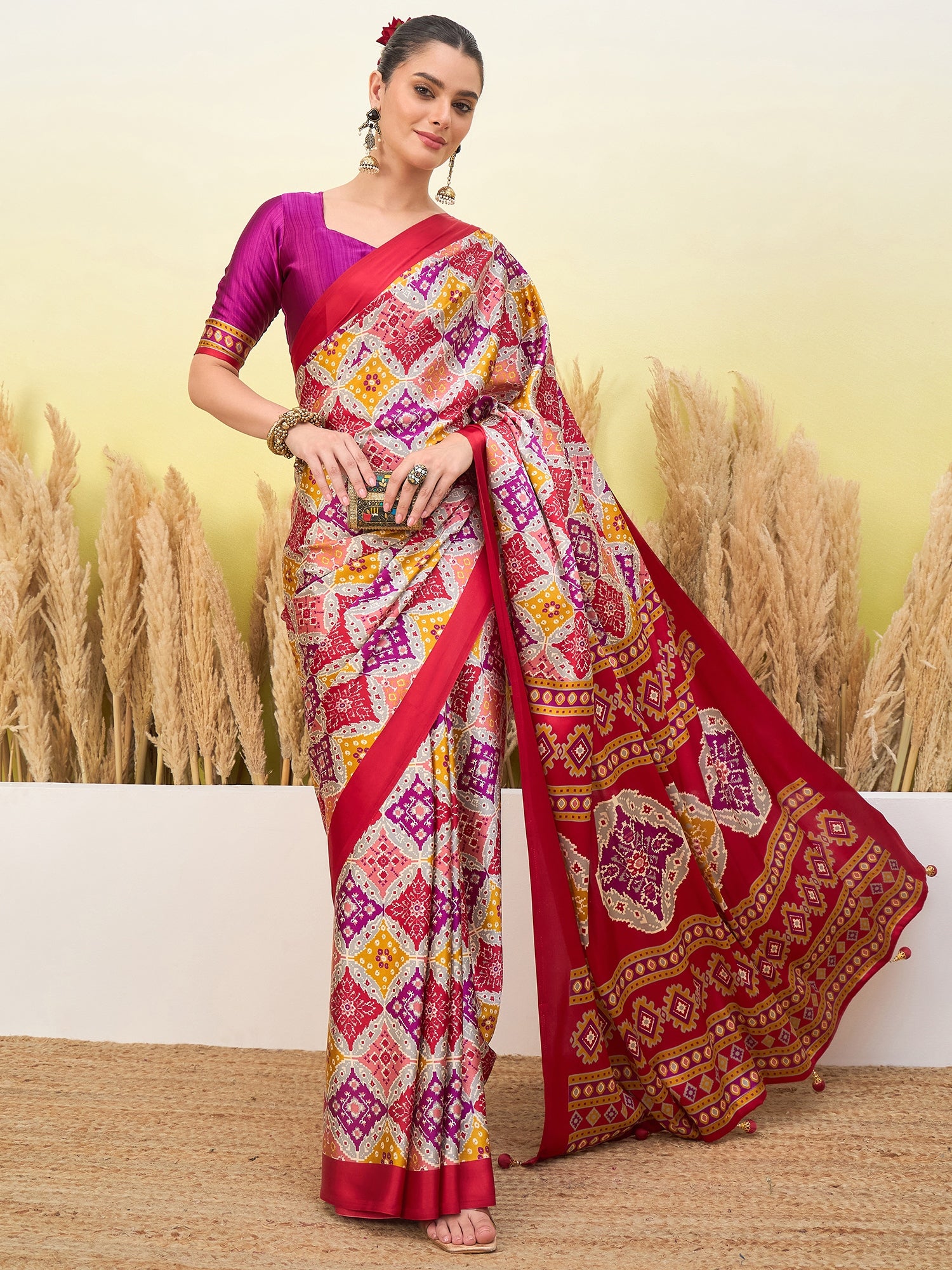 Heritage Function Wear Silk Print Tussels Work Fancy Saree With Blouse Unstitched Piece