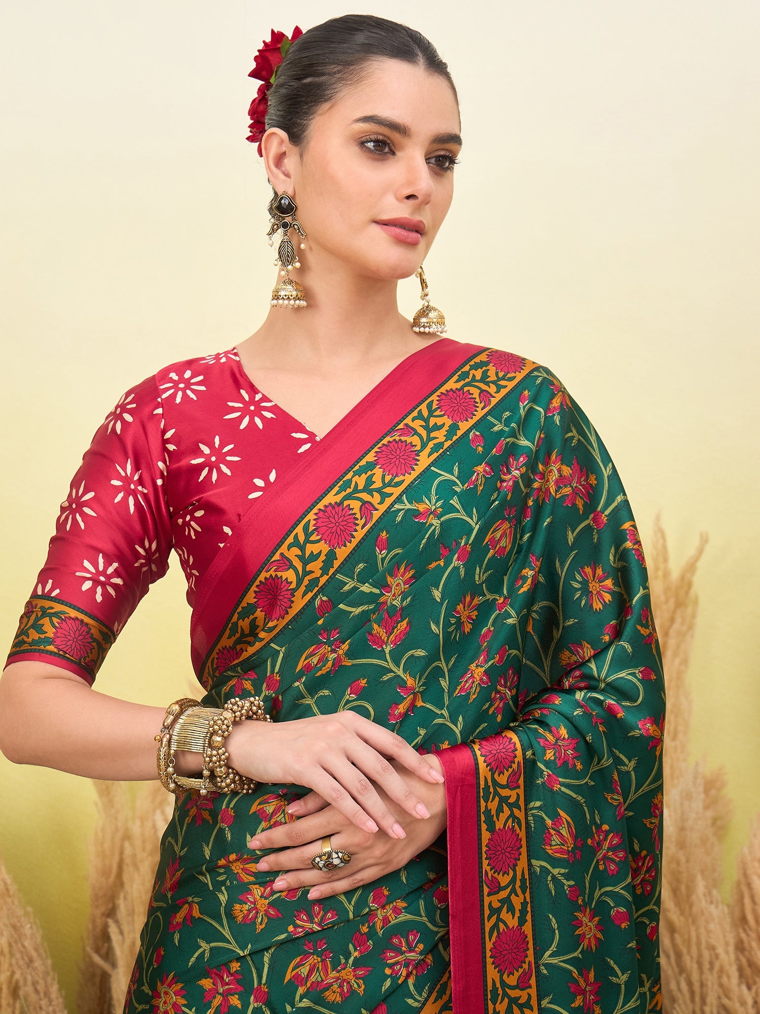 Regal Function Wear Silk Print Design Fancy Saree With Elegant Blouse Piecec