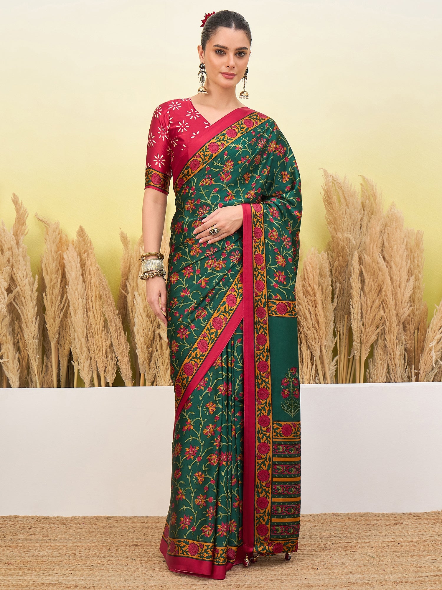 Regal Function Wear Silk Print Design Fancy Saree With Elegant Blouse Piecec
