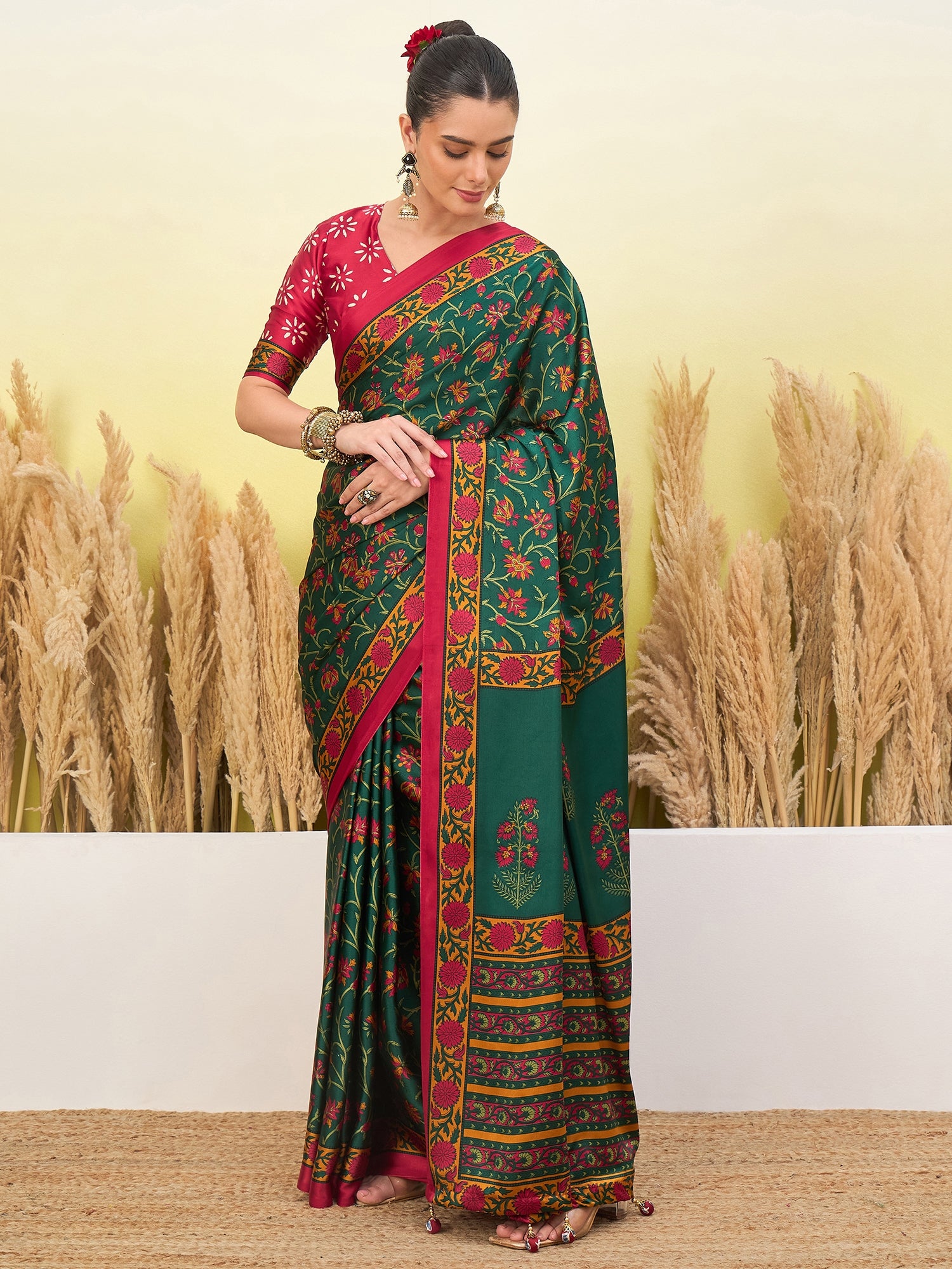 Regal Function Wear Silk Print Design Fancy Saree With Elegant Blouse Piecec