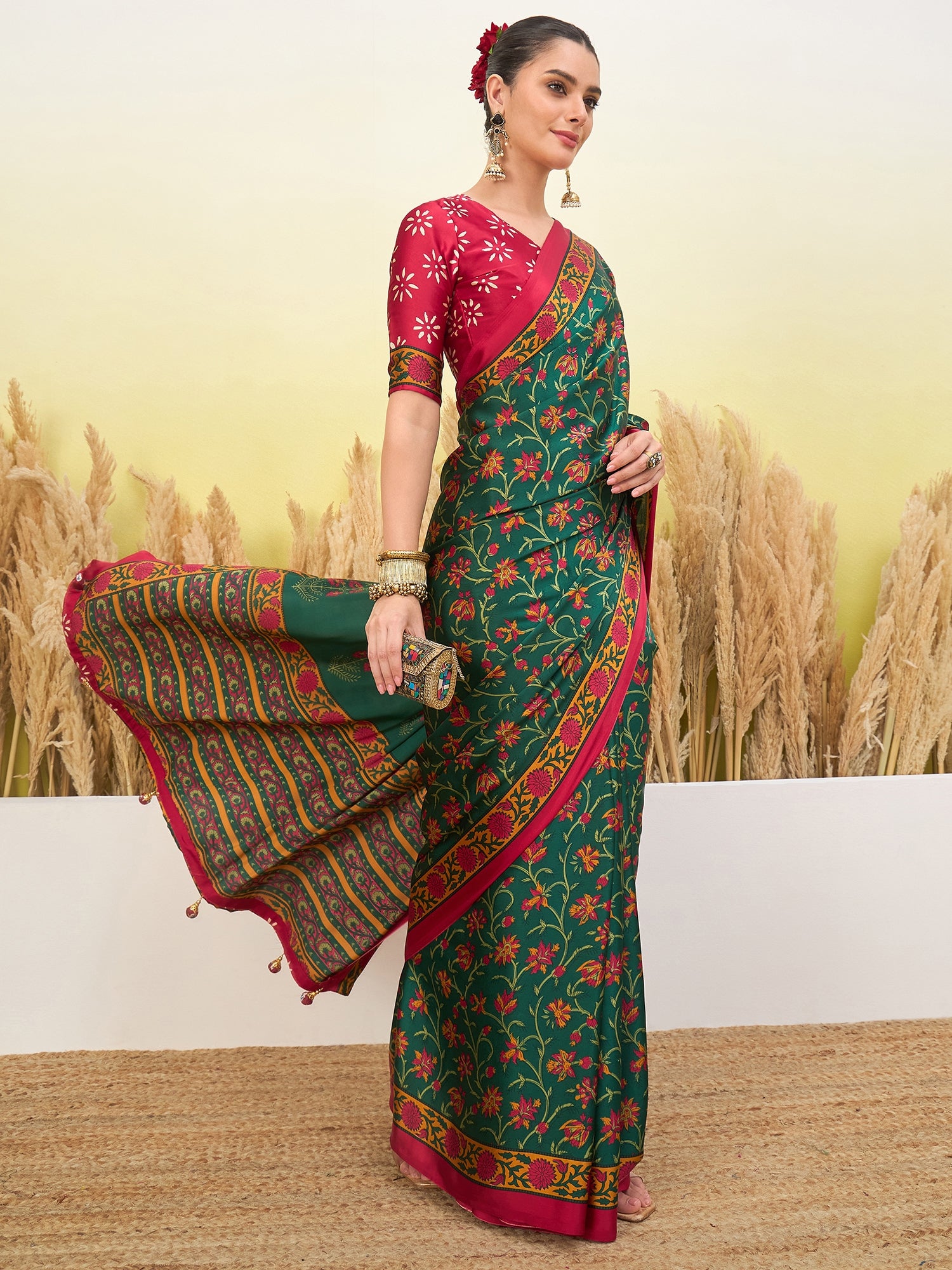 Regal Function Wear Silk Print Design Fancy Saree With Elegant Blouse Piecec